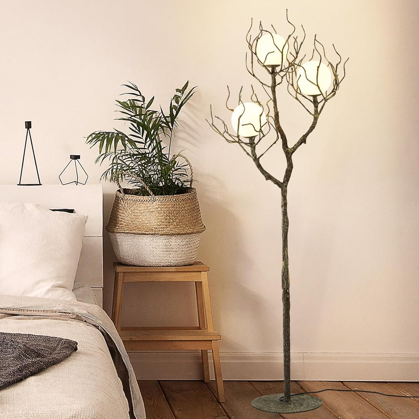 Tree Branch Floor Lamp for Living Room, 3-Light Gothic Moon Branch Floor Lamp, Wood Grain Resin & Metal Base for Farmhouse, Bedroom, Office,Halloween Decor(63")