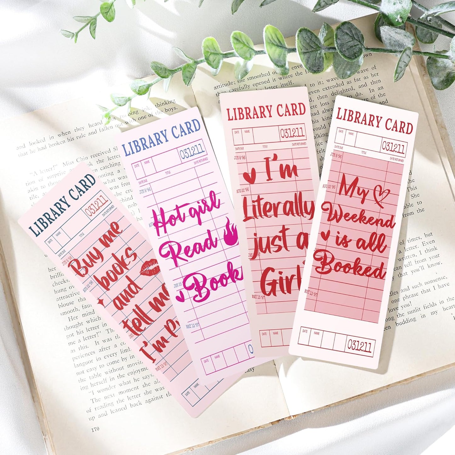 Vintage Bookmark Bulk Gifts - 100 Pcs Pink Library Card Paper Bookmarks for Women Girls Students Book Lovers Retro Quote Page Marks Reading Accessories Bookish Gift for Birthday Christmas