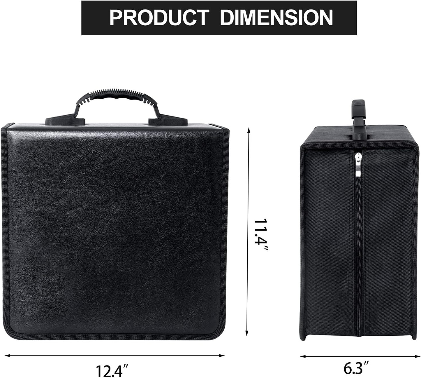 Black Leather CD Case, 400 Capacity CD/DVD Storage Organizer, Portable & Durable