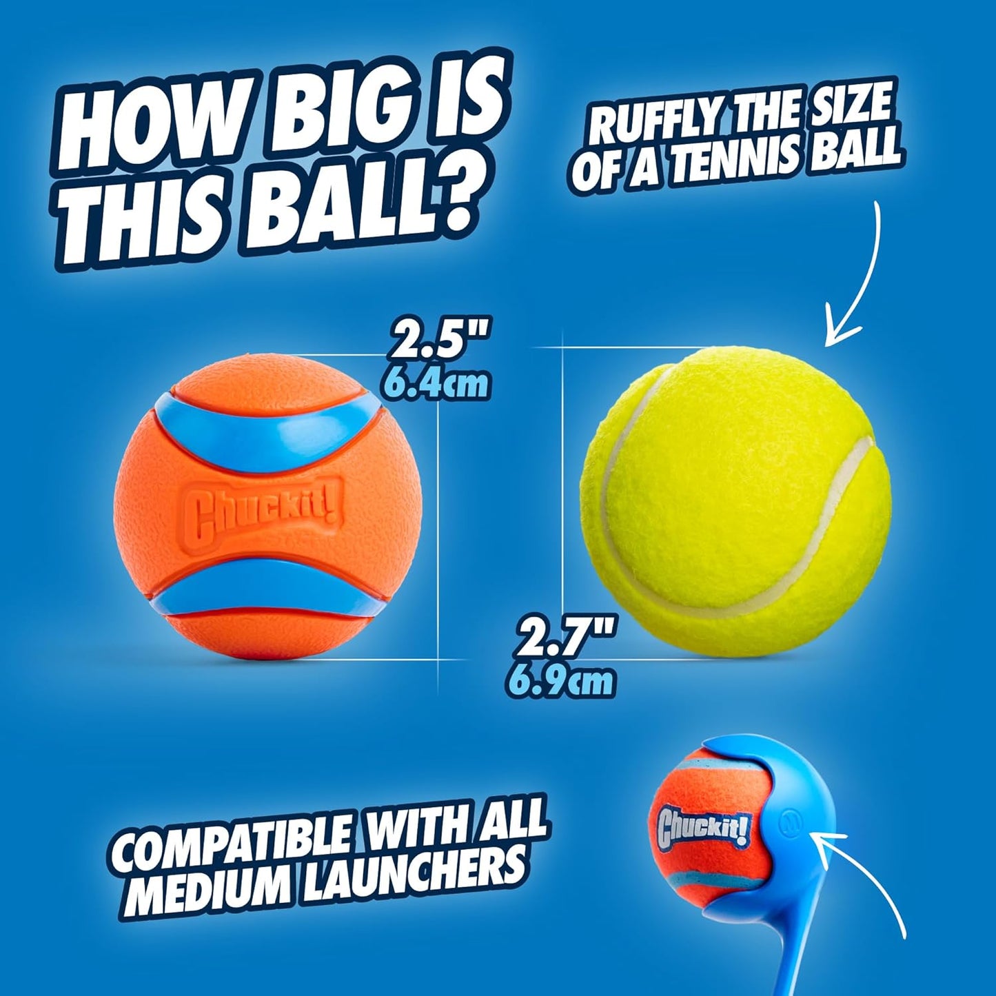 Chuckit! Ultra Ball Dog Toy - Medium Bouncy Fetch Balls For Dogs 20-60 lbs - Made from Durable Rubber - Floating Water Pet Toys - Size Medium - 2.5-inch Diameter - Pack of 4