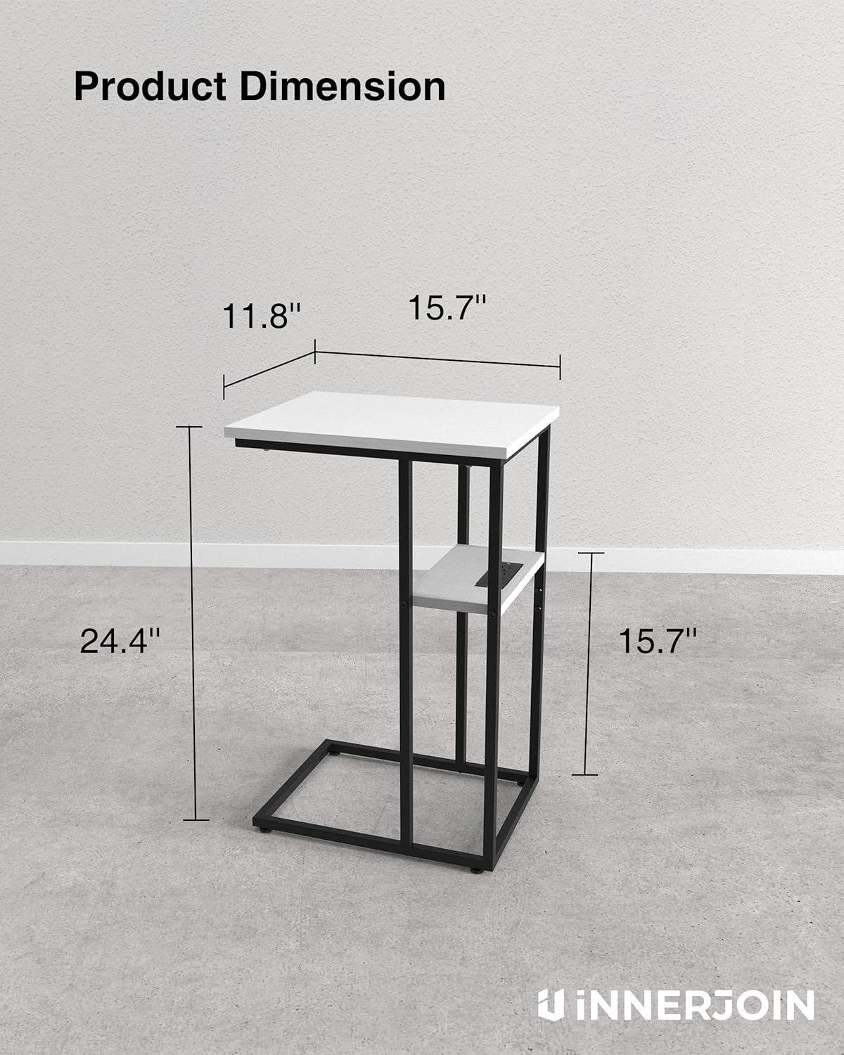 Innerjoin Side Table with Charging Station Set of 2, C Shaped End Table with LED Light Strip, Fast Charge USB A&C Ports, Small Sofa Snack Laptop Side Table for Living Room Bedroom, White