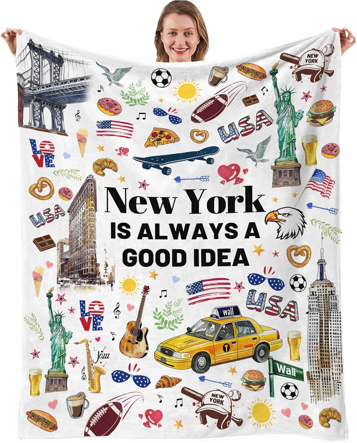 New York Travel Souvenirs Gift Throw Blanket, Welcome to New York City Themed Gifts for Traveller Women Friends, I Love NYC Travel Trip Favors Soft Blanket 50 * 60in