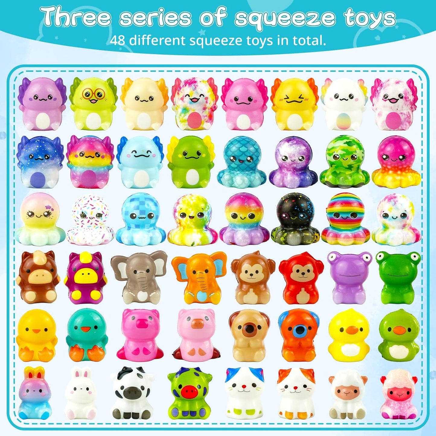 48-Pack Slow Squishy Toys Soft Stress Relief Fidgets Toys for Kids 4-12,Easter Egg Filling,Birthday Party Favors Birthday Goodie Bags Teacher Supplies Classroom Prizes (Animal, 48)