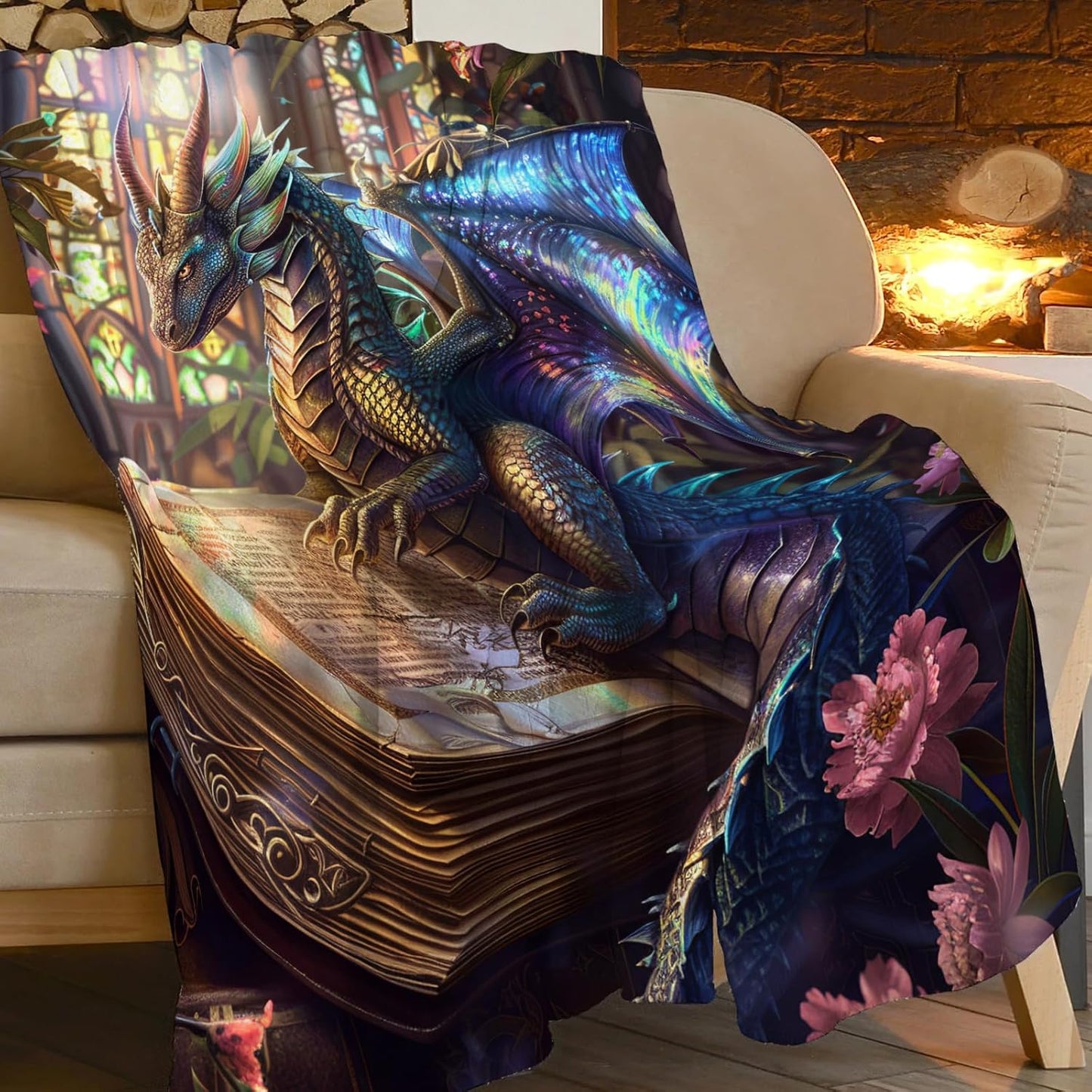 Dragon Blanket Soft Fuzzy Fleece Dragon Book Reading Throw Blanket Decor Cozy Warm Plush Flannel Dragons Blanket Gifts for Lover Girls Boys Kids Adults Home Chair Sofa Couch Bed 50"X40"