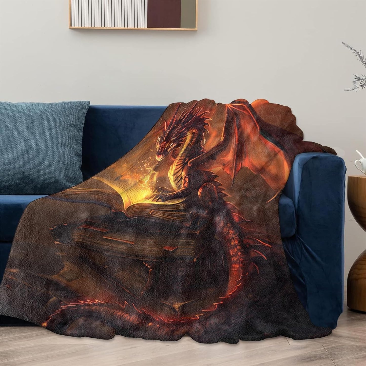 Fantasy Red Dragon and Magic Book Theme Blanket Gifts for Women Girls, Soft Warm Lightweight Flannel Throw Blankets for Living Room Home Sofa Travel Decor 50" x 60"