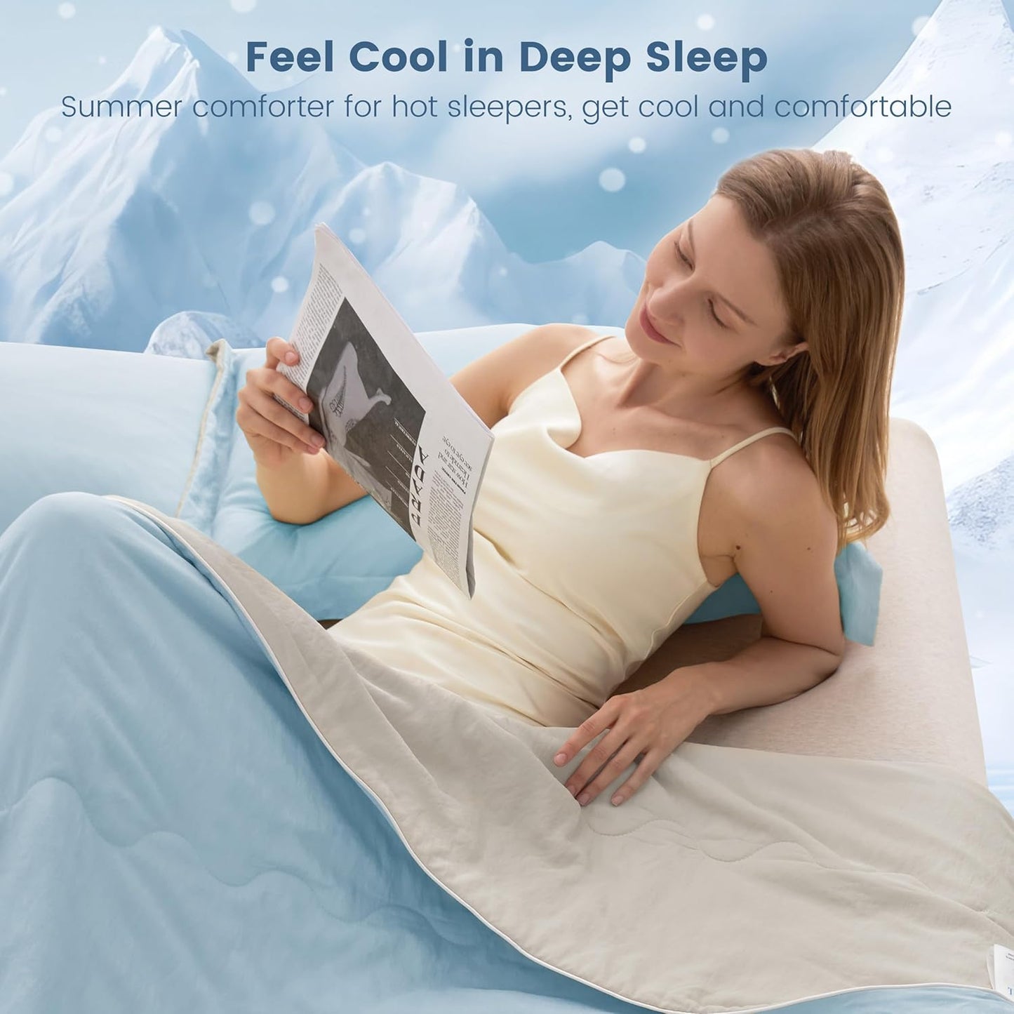 SNOWMAN Cooling Comforter King Size Double-Sided, Soft Cooling Blanket for Hot Sleepers, Cold Touch Fabric Summer Quilt, Lightweight Q-Max>0.4 Silk Smooth (Blue/Grey, 106"x90")