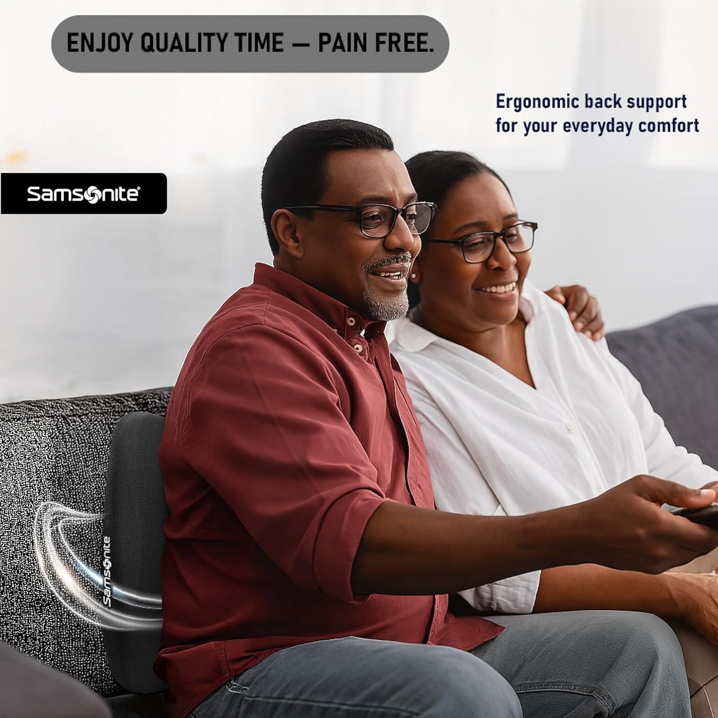 Samsonite Lumbar Support Pillow for Office Chair and Car Seat - Memory Foam Pillows Car Lumbar Support Brace, Lumbar Support Pillow for Car & Low Back Pain Relief, Black