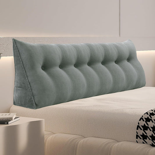 Daneey Headboard Pillow King, Triangular Wedge Headboard Pillow with Soft Corduroy Fabric, Wedge Bed Backrest Pillow for Sitting Up, Reading or Working, Long Bolster Pillow with Removable Cover, Gray