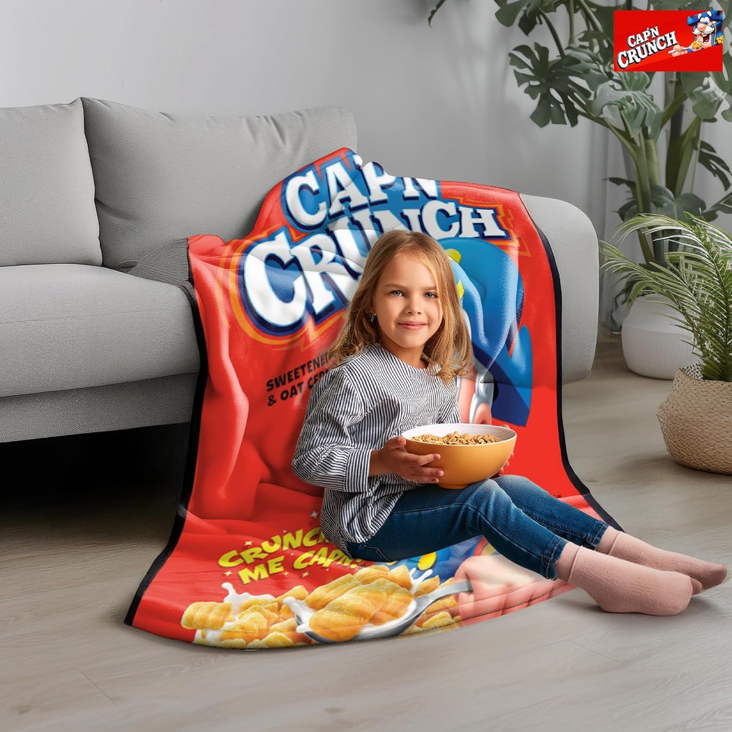 Surreal Entertainment Cap'n Crunch Cereal Blanket | Captain Crunch Blanket | Cap'n Plush Blankets | Captain Cereal Fleece Throw | Retro Throw Blankets | 45 X 60 Inches | Officially Licensed