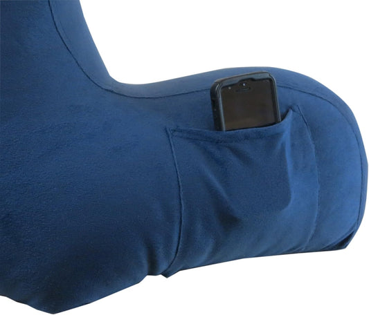 Klear Vu Velour Reading Pillow Bed Back Rest Pillow with Arms and Pockets for Gaming, Working on Laptop, Watching TV, Lumbar Support Perfect for Adults, Teens, Kids and Pregnancy, Navy One Size