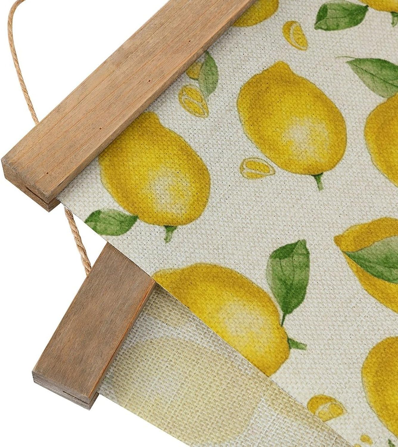 Vintage Yellow Lemon Poster with Wooden Frame Personalized Linen Hanging Scroll Painting Rustic Wall Hanging Illustrative Modern Artwork Decor for Home Living Room Bedroom Office