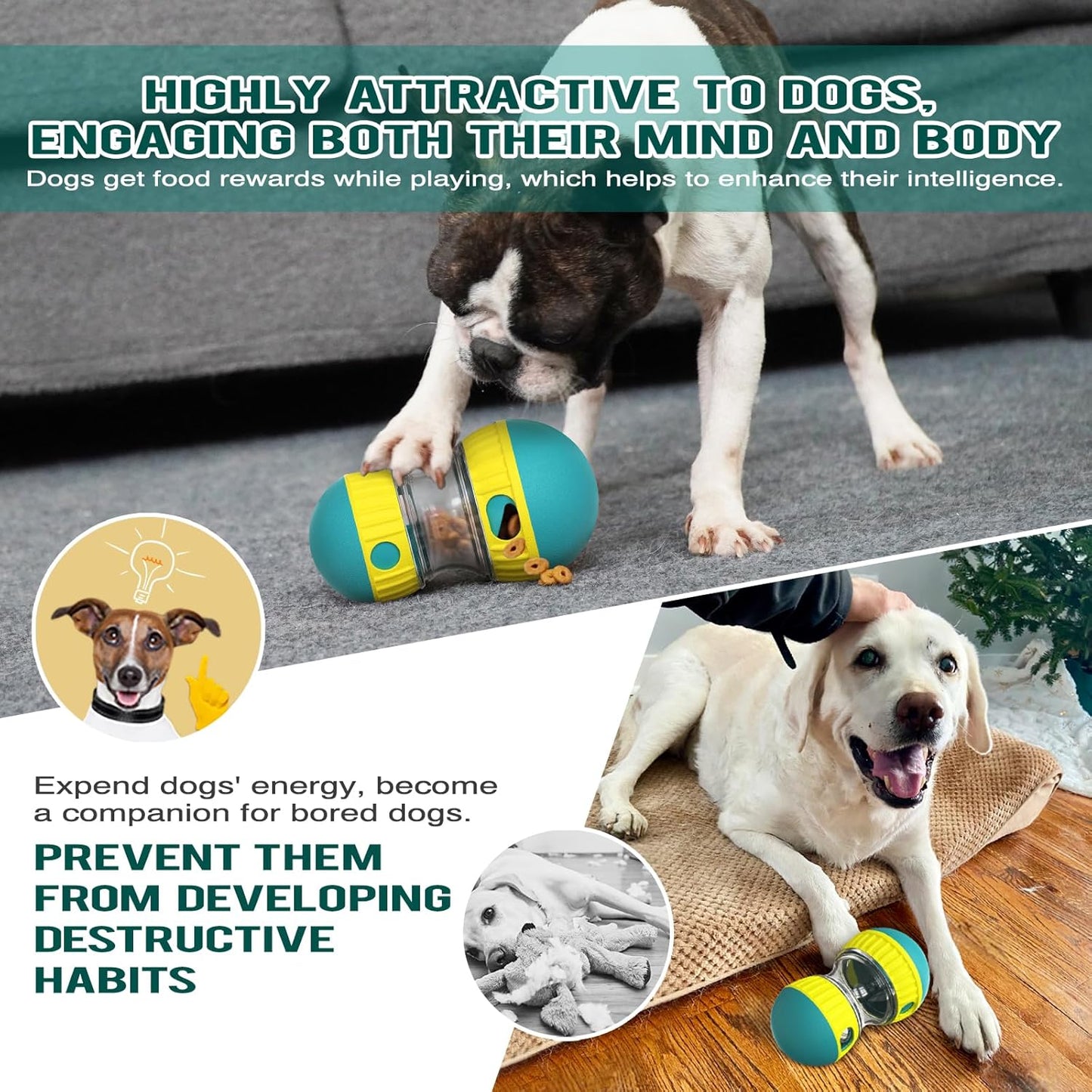 Adjustable Treat Dispensing Dog Toy, Puzzle & Enrichment, Tough Slow Feeder, Food Dispenser, Interactive Chase Toys for Small to Large Dogs, Green by BSISUERM