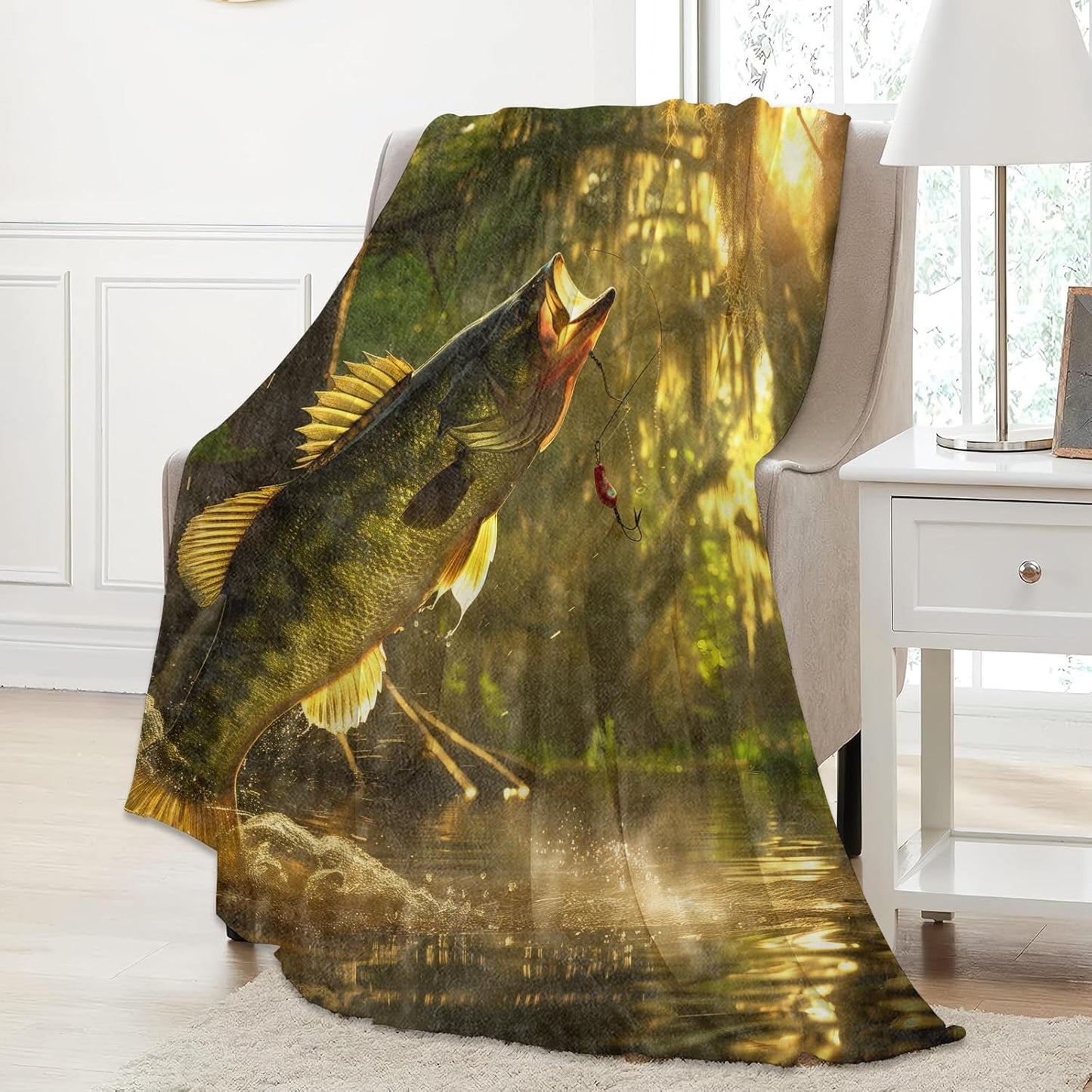 Bass Fishing Throw Blanket Gifts for Women Adults Girls, Soft Fuzzy Warm Cozy Flannel Blankets for Bedroom, Travel, Couch, Home Decor 50x60 in