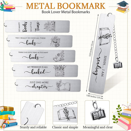 Skyygemm 24 Pcs Book Lovers Gift for Her Him Metal Bookmarks 6 Styles Library Reading Bookmarks Book Club Gift Ideas for Students Senior College