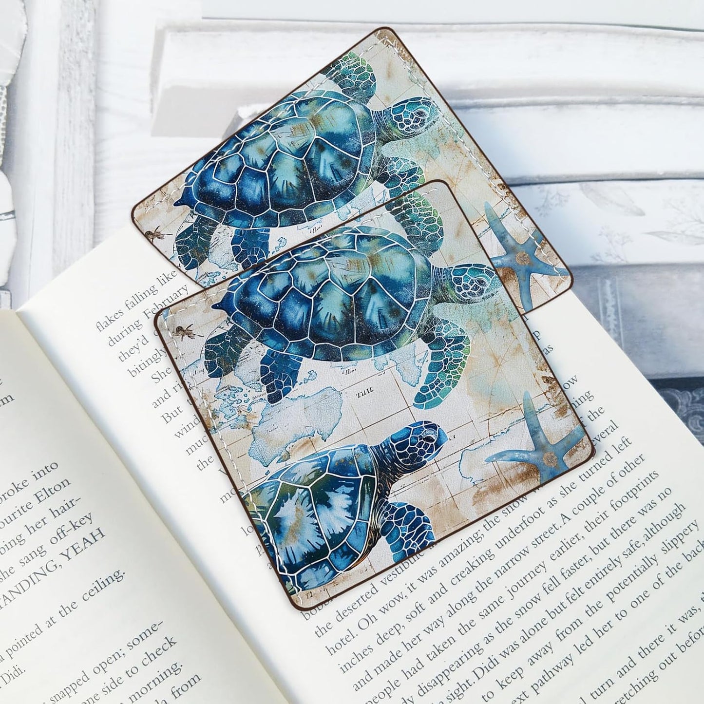 2 Pack Sea Turtle Leather Book Corner Bookmark, Durable Handmade Reading Accessories - Gifts for Readers, Women, Men, Teachers, Students 2