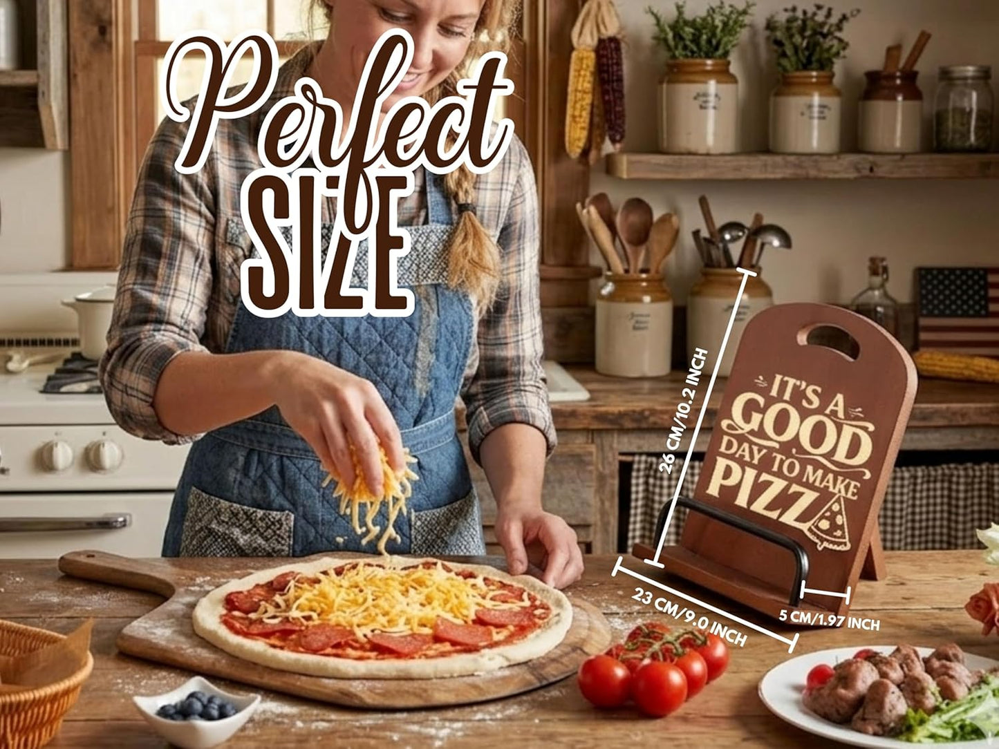 InnoBeta Gifts for Pizza Making Lovers, Cookbook Stand for Kitchen Counter, Perfect Gifts for Pizza Lovers on Birthday, Adjustable Tablet Recipe Book Holder, Unique Kitchen & Cooking Decor