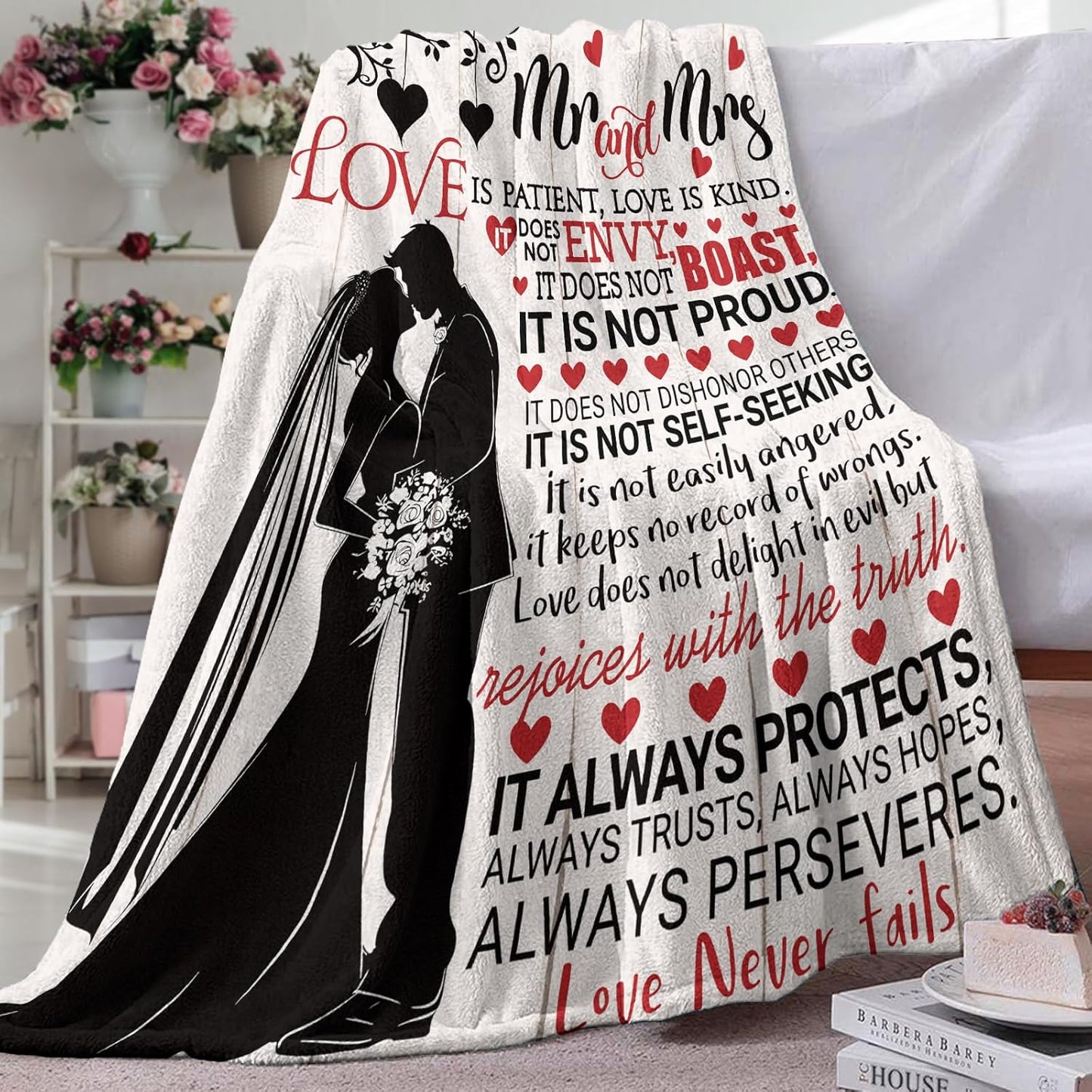 Wedding Gifts for Couples Flannel Throw Blanket, Bridal Shower Gift for Bride Newlyweds, Marriage Prayer Engagement Ideas, Romantic Present for Mr and Mrs Women Men 50" x 60"