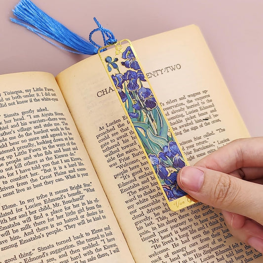 4 Piece Metal Bookmark Set, Vintage Van Gogh & Monet Oil Painting Theme with Tassels, Hollow Floral Design Aesthetic Reading Accessories for Women, Book Lovers Gifts for Readers