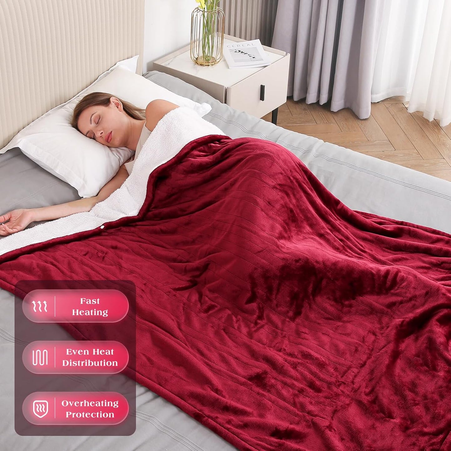 Electric Heated Throw Blanket 50" x 60", Soft Flannel Throw Blanket with 4 Heating Levels & 4 Hours Auto Off, Machine Washable for Home Office Use