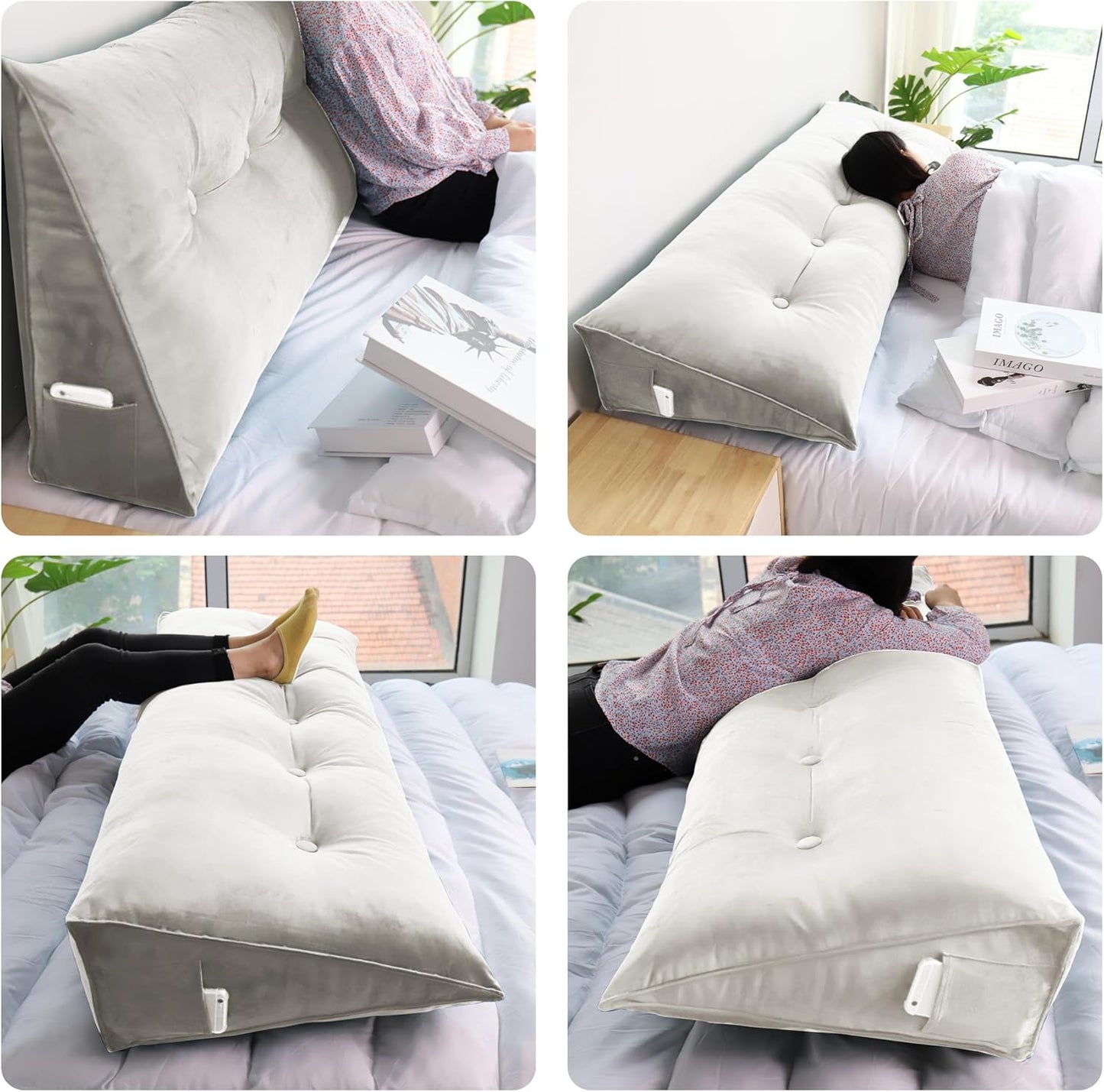 Daneey Headboard Pillow King, Triangular Wedge Pillow Headboard, Wedge Headboard Pillow for Bed Sofa, Daybed Pillows for Sitting up, Reading or Working with Removable Cover, White