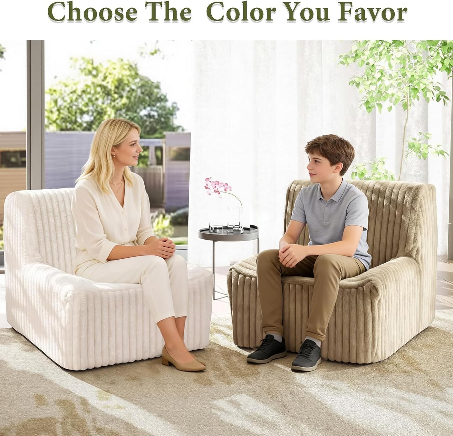 Trenda 32'' Comfy Bedroom Chair for Adult, Boneless Space-Saving Accent Chairs with with Spacious Seating, Soft Faux Fur Cover, Ideal Floor Couch for Living Room,College, Dorm to Reading (White)