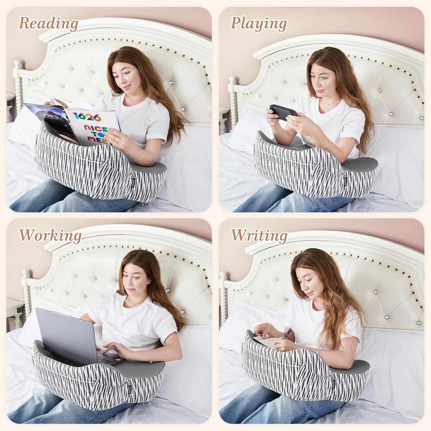 DONAMA Reading Pillow for Gaming, Lap Desk Pillow for Laptop, Arm Rest Pillow with Side Pockets, Memory Foam Bed Rest Pillow for Reading, Working, Gaming, Writing in Bed Couch Floor (Dark Grey)