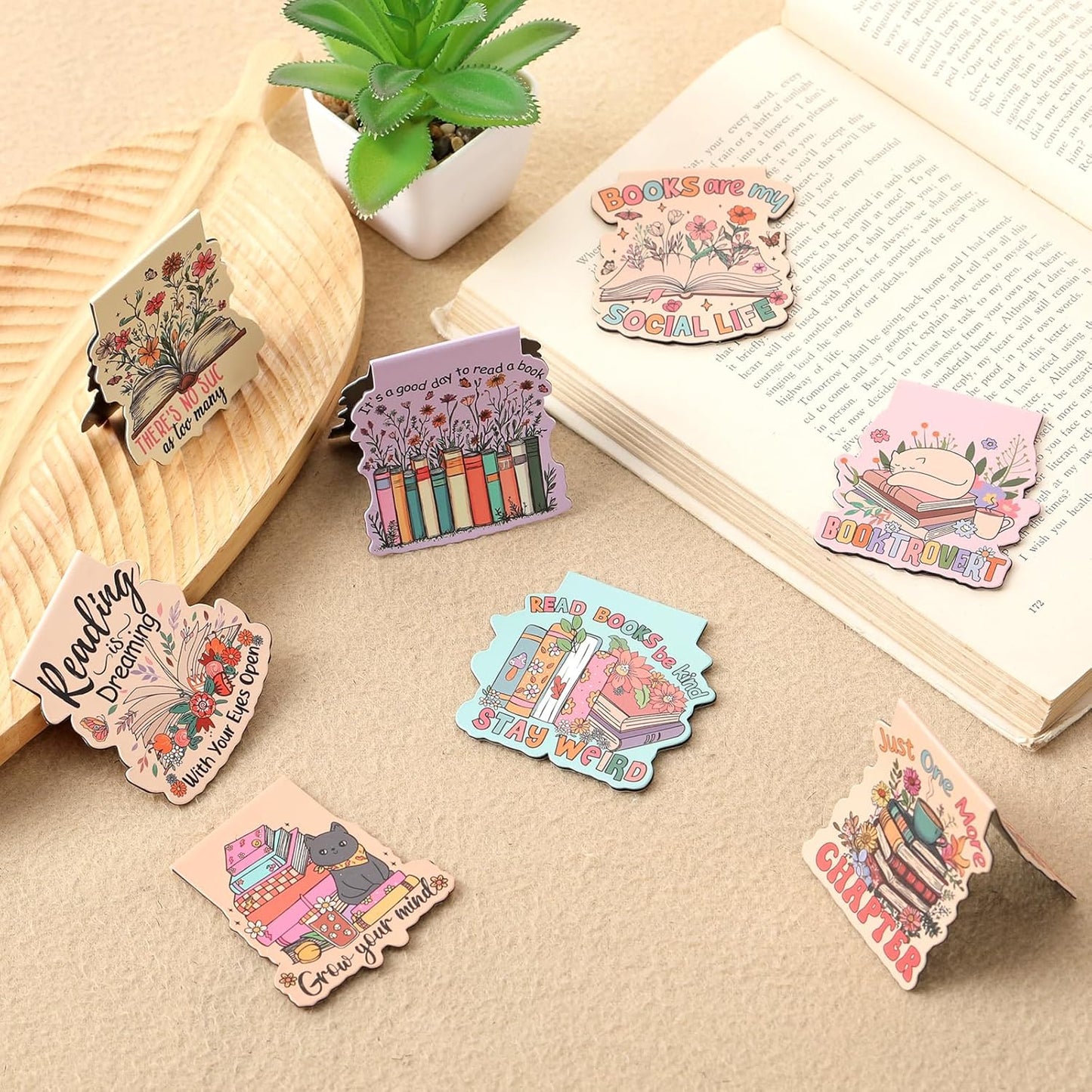 Book Lover Magnetic Bookmarks - 9 PCs Cute Cat Pretty Page Markers Gifts Funny Aesthetic Flower Magnet Bookmark for Reading Women Readers Bookish Students Teacher Birthday Back to School