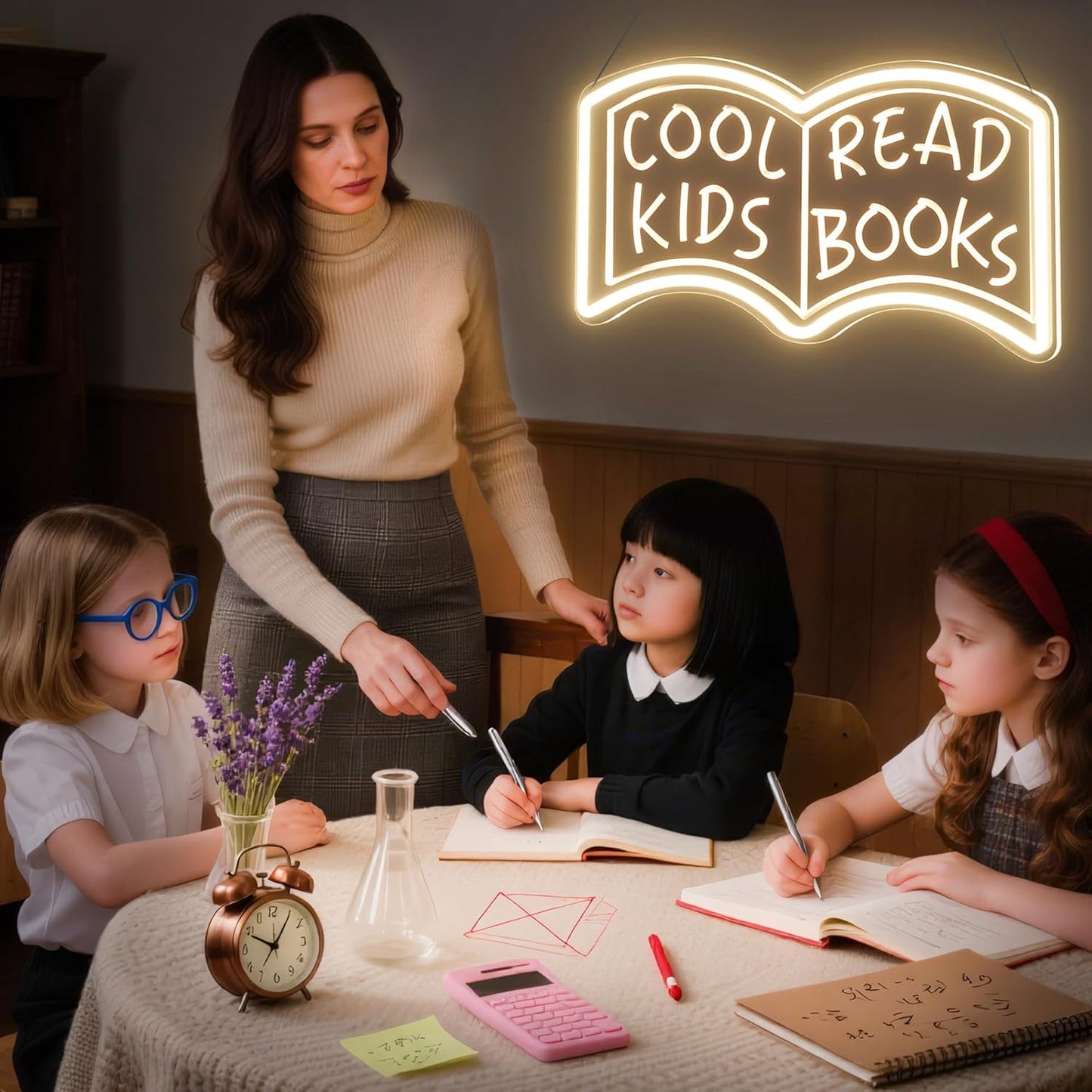 Cool Kids Read Books Neon Signs for Wall Decor Suitable for Library, Classroom, Reading Corner, Bedrooms. Book Neon Light Sign with Adjustable Dinmmer Switch Reading Letter LED Neon Lights 16.75''*8.66''Warm White