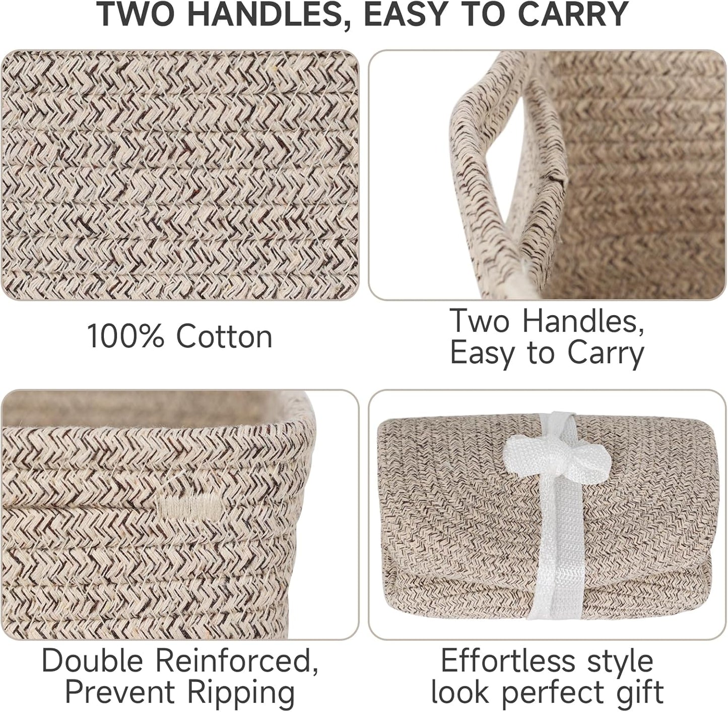 3-Pack Storage Baskets for Organizing | Woven Shelf Toy Basket | Rope Baskets for Gifts Empty | Closet Organizer Bins with Handles | Cube Decorative Box | 13.7×7.1×6.7” | Mixed brown