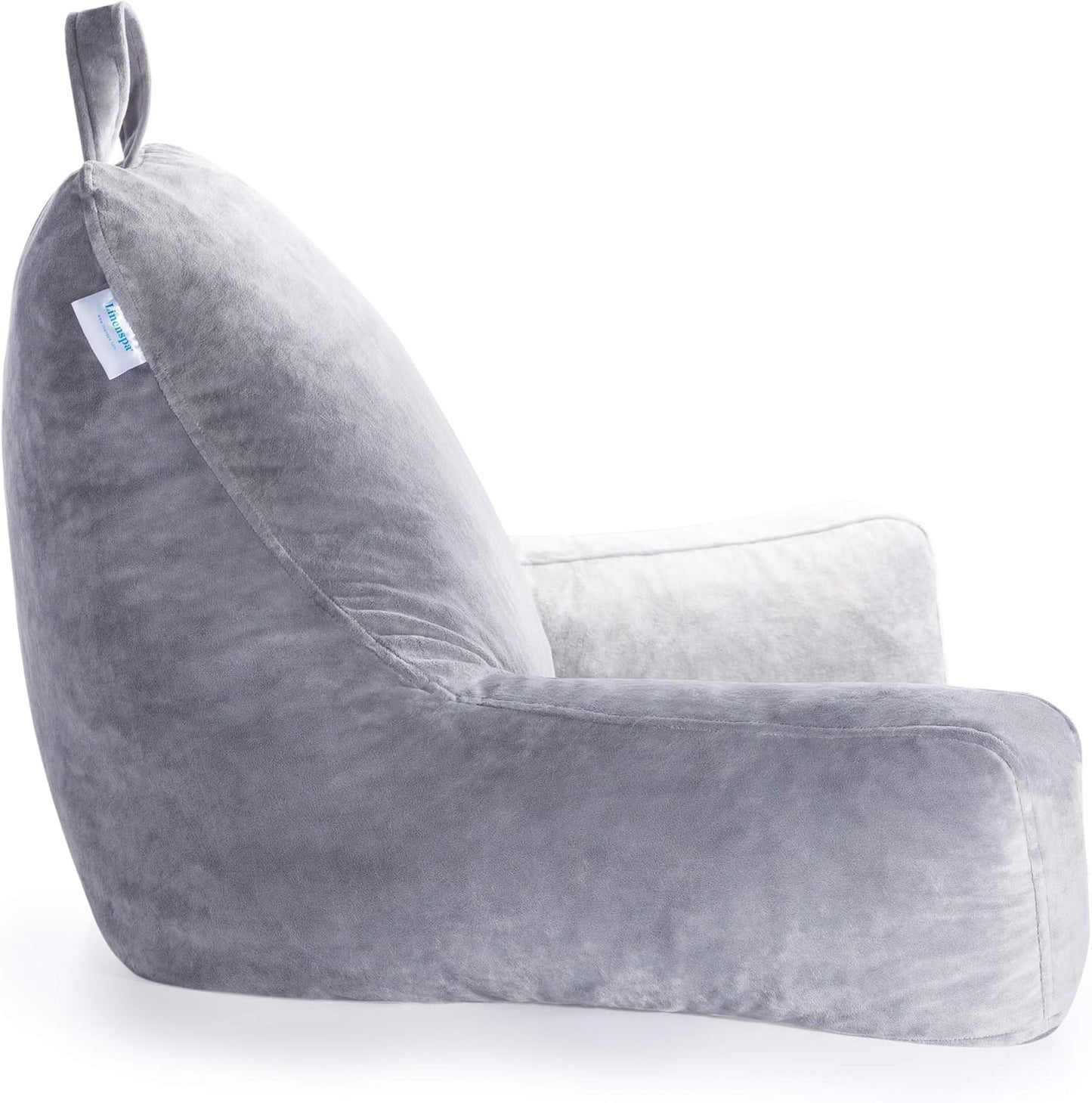 Linenspa Reading Pillow with Shredded Memory Foam- X-Large Size - Back Pillow for Sitting in Bed, Reading, Gaming, Watching TV – Bed Chair with Arms, Dorm Room Essentials, Stone