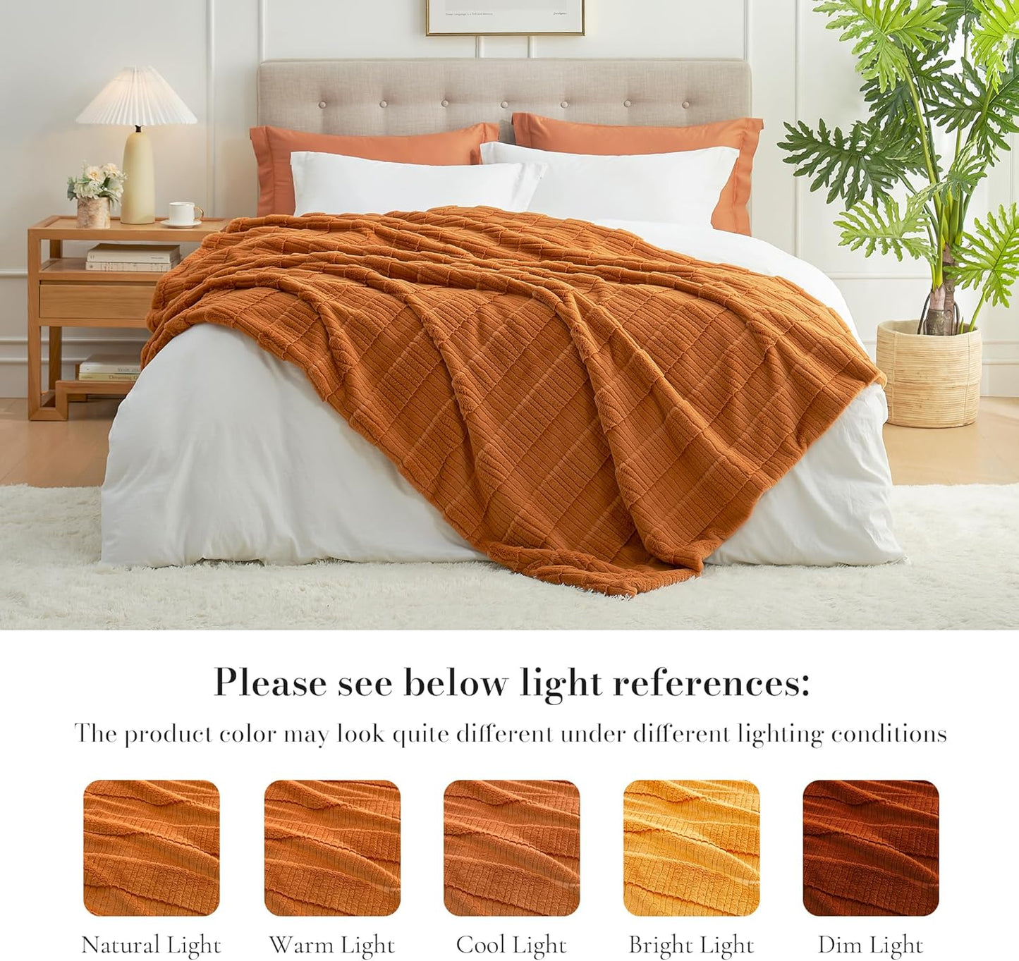 Amélie Home Luxury Striped Faux Fur Throw Blanket for Couch, Soft Cozy Fuzzy Fluffy Soft Plush Blankets Sofa Chair Gift Blankets for Women, 55"x70", Brown