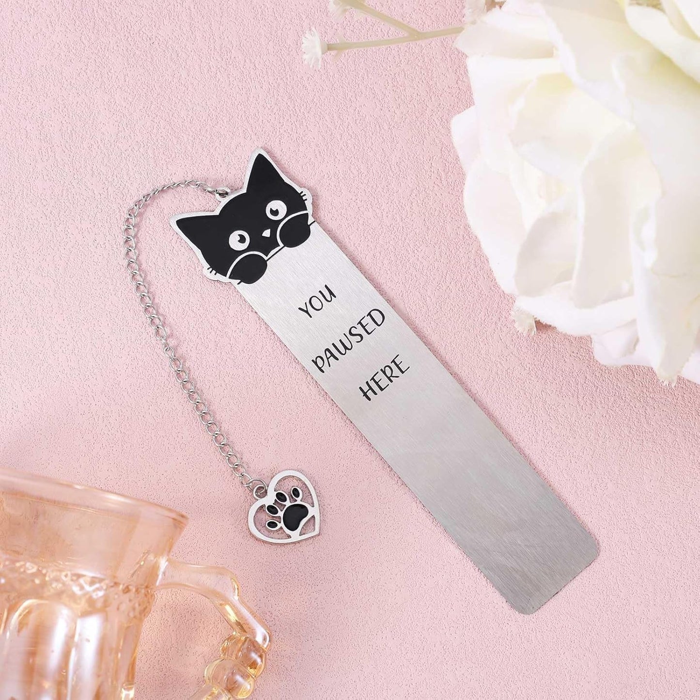 Cat Bookmark, Zinc Alloy Kitten Pet Book Marker for Women Cute Bookmark Cat Lovers Bookish Gift Funny Animals Book Mark with Heart Pendent for Reading Lovers