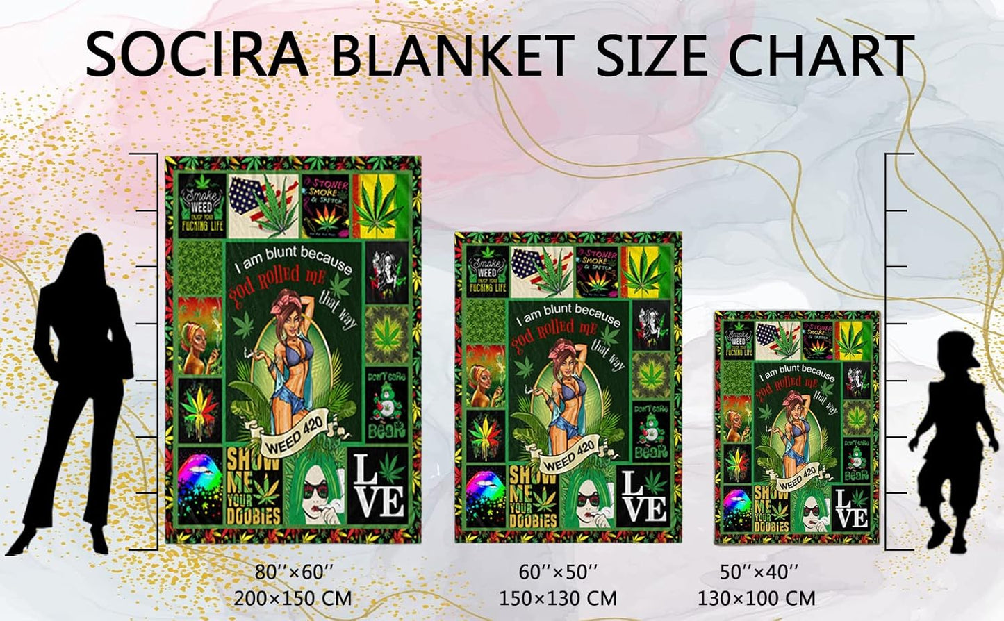 Socira Marijuana Gifts Flannel Sherpa Blanket - Large Leaf Soft Fleece Throw Blanket for All-Season, Weed Stuff Sheets 60''X80''