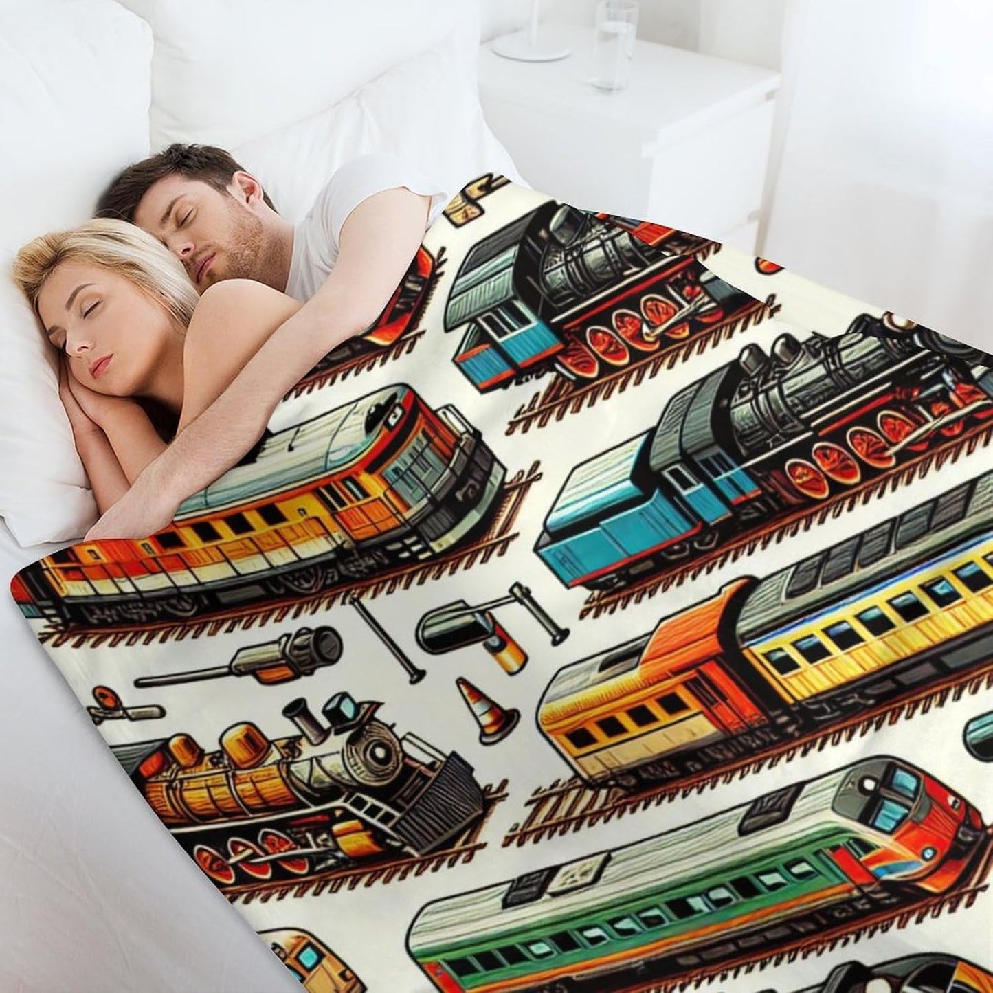 Soft Flannel Train Blanket - Warm Throw Blankets for Teens, Adults, Women, Men - All Season Lap, Chair, Sofa - 70"x50"