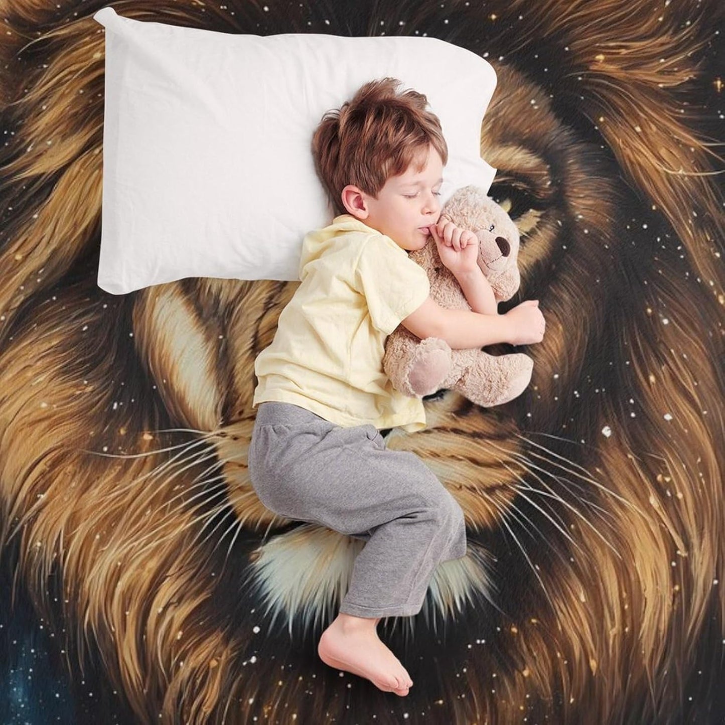 Gold Galaxy Lion Throw Blanket for Couch Bed Plush Cozy Fuzzy Flannel Blanket for All Season 30"x50"