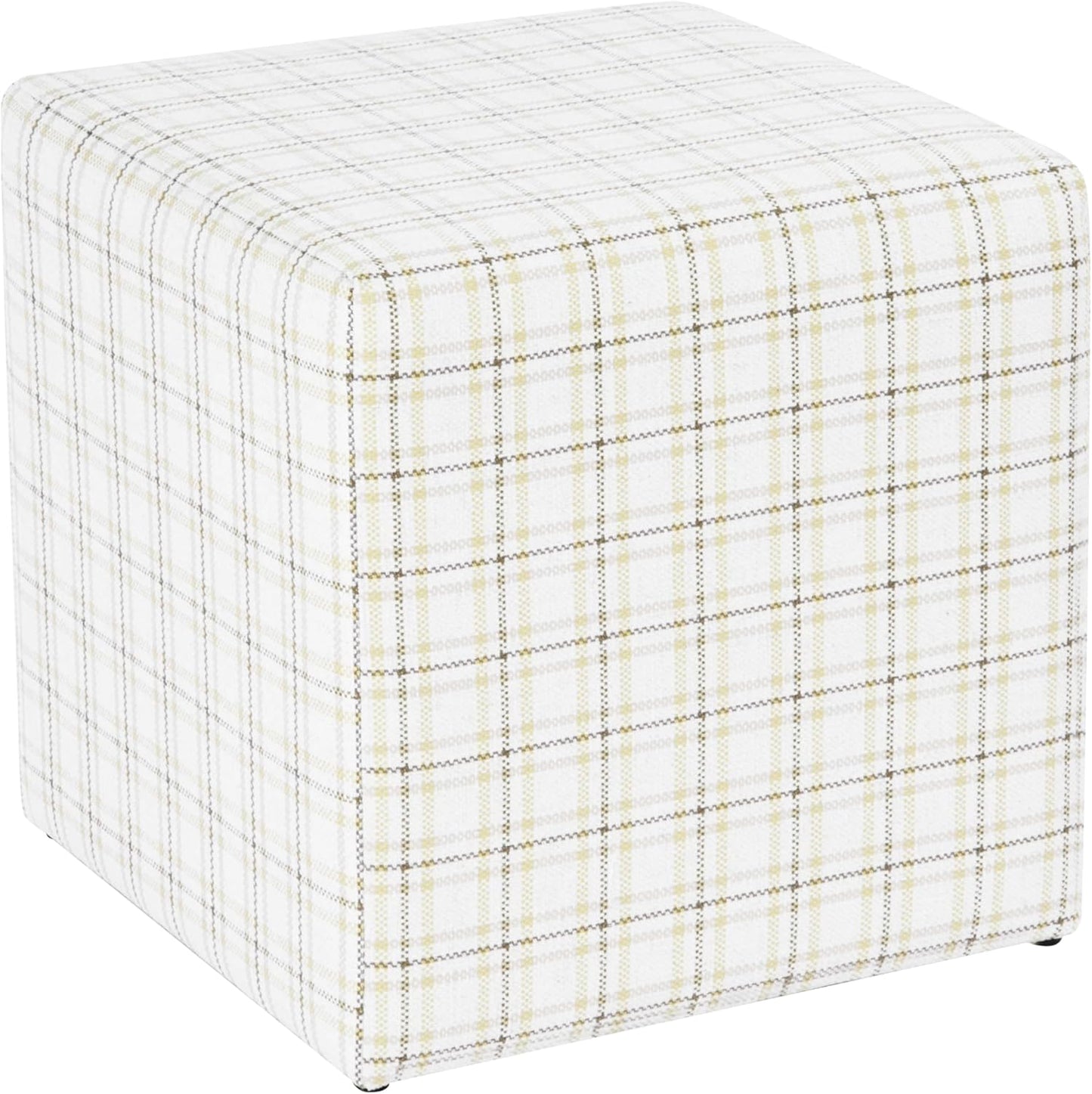 HomePop 19” Square Upholstered Ottoman with Solid & Engineered Wood Frame, Modern Cube Accent Stool for Living Room, Bedroom or Entryway - Natural Plaid Woven Fabric