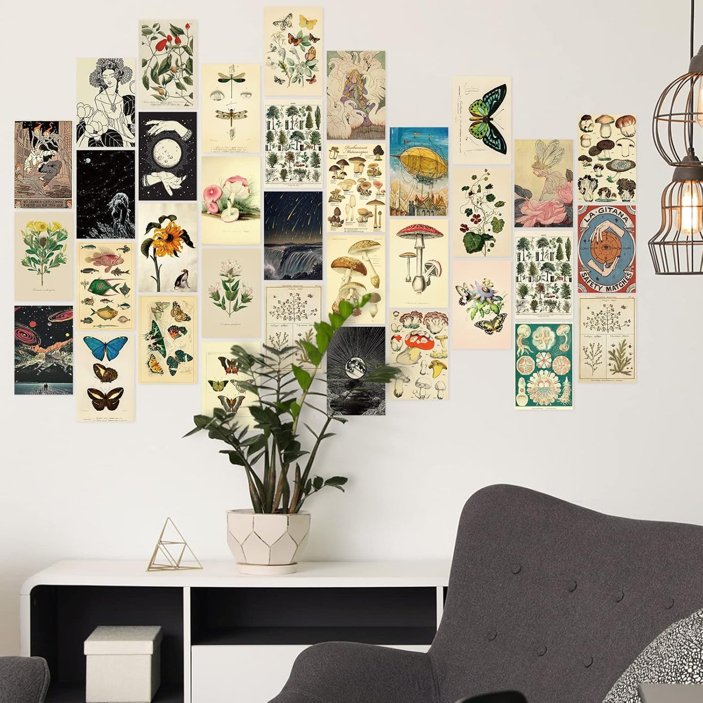 Containlol 60 Pcs Vintage Wall Collage Kit Maximalist Paintings Art Prints Botanical Illustration Tarot Aesthetic Vintage Prints Cards Photo Wall Collection Aesthetic Collage Dorm Bedroom Decor