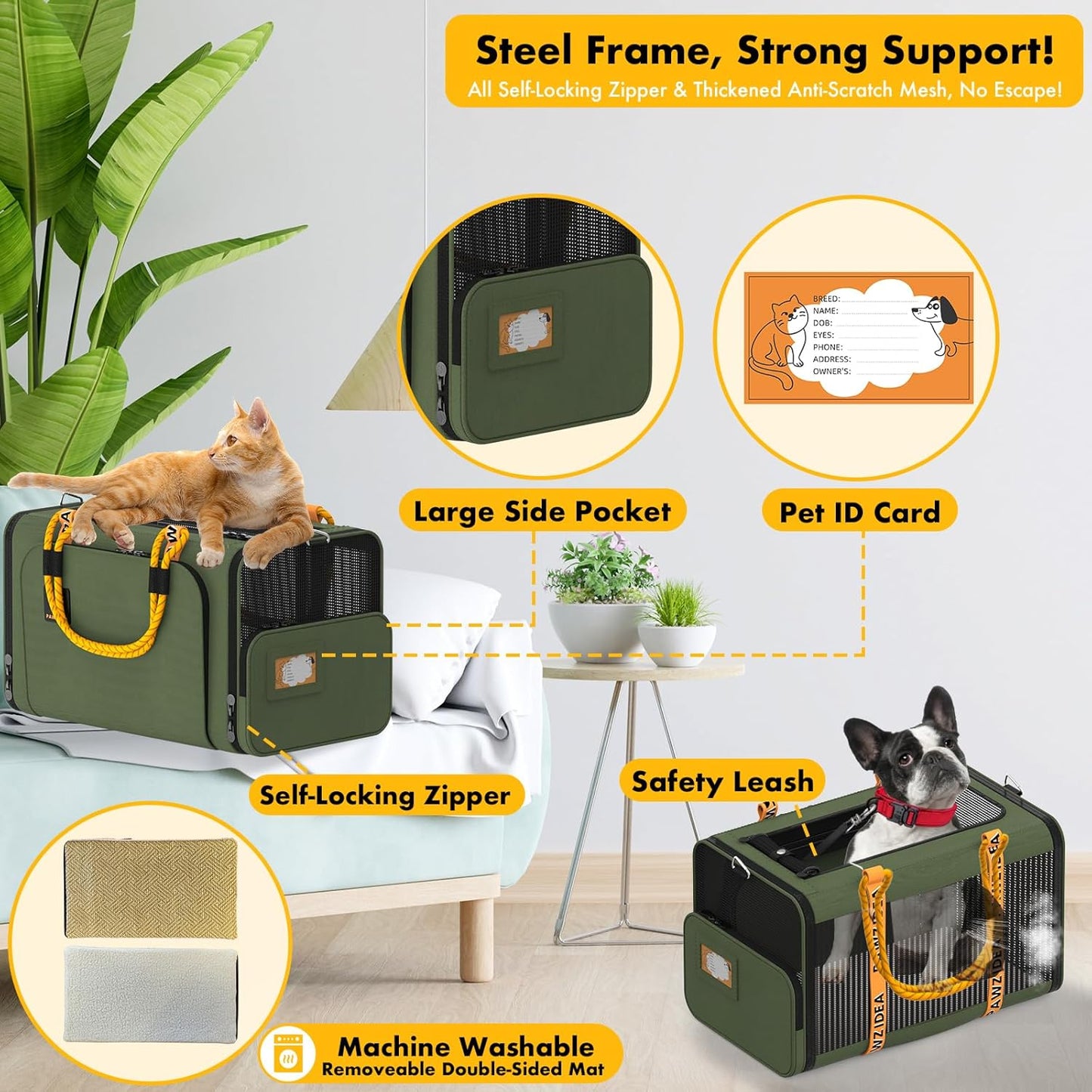 PAWZIDEA Expandable Pet Carrier Airline Approved, 18"×11"×11" Small Dog Carriers, Collapsible Top-Load Cat Carrier for 2 Cats Under Seat, Soft-Sided Puppy & Animal Travel Bag, ID Card, Up to 15lbs