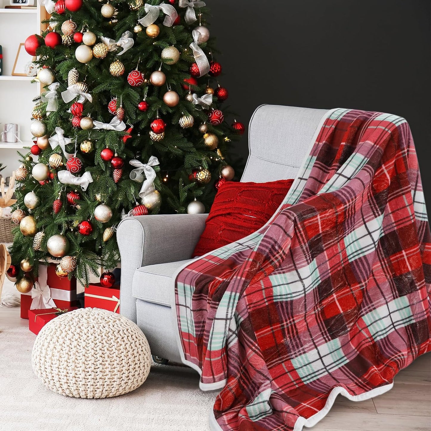 Tiamon 2 Pcs Winter Throw Blanket Bulk Reversible Sherpa Flannel Fleece Blanket 460 GSM Buffalo Cozy Plaid Blanket 50" x 60" Xmas Holiday Plush Warm Soft Blanket for Couch Bedding