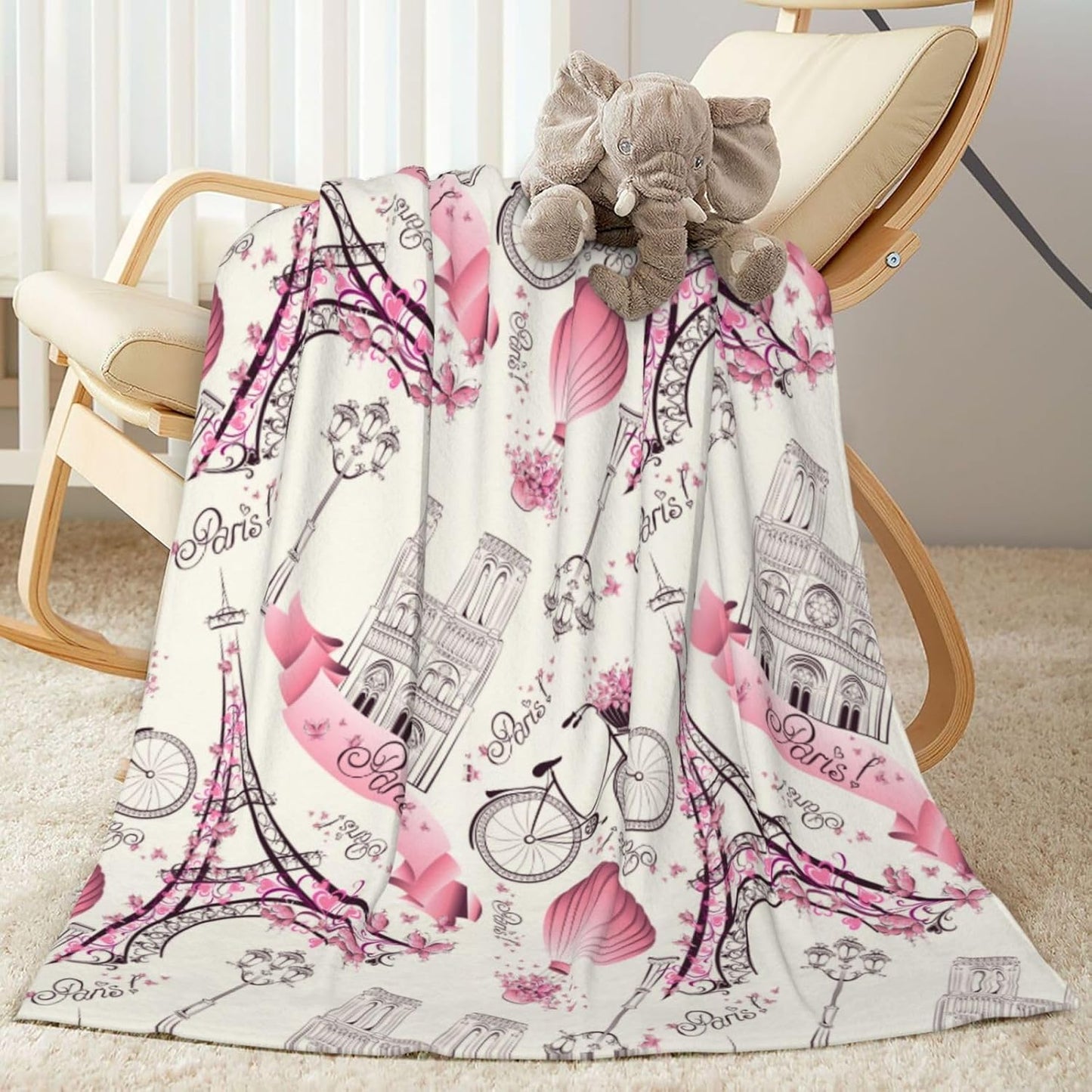 Paris Eiffel Tower Bed Blanket Ultra Soft Paris Valentine's Day Theme Throw Blanket All Season Warm Light Weight Cozy Plush Blankets for Home Bedroom Sofa Chair Travel, 40"X50"