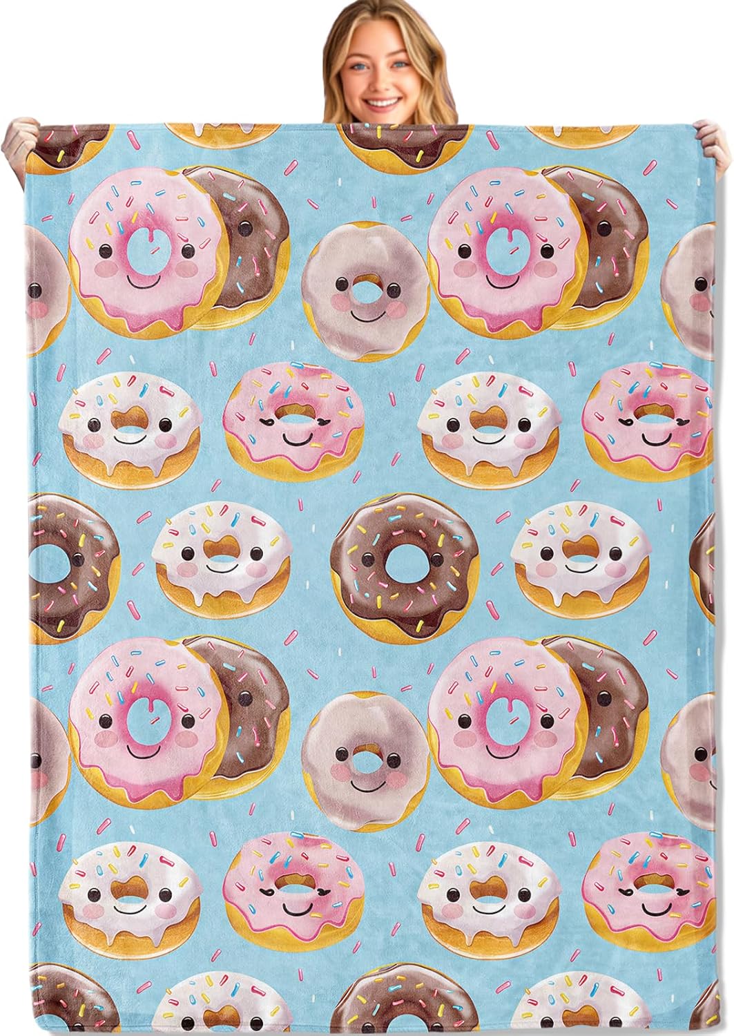 Cute Donut Throw Blanket - 50x60in,Ultra Soft, Cozy Lightweight Flannel,Cartoon Doughnut Blankets - Gifts for Kids & Sweet Lovers,for Couch Office Travel,Artistic Home Decor Accessory