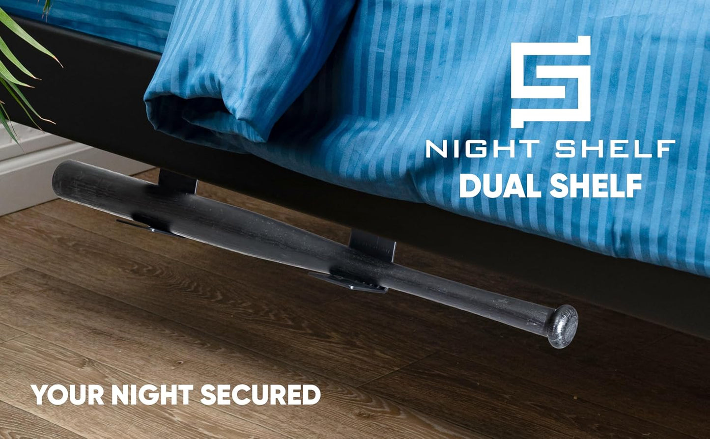 Dual Shelf - Concealed Under Bed Hidden Shelf for Baseball Bat, Shotgun, Rifle, Baton, Gun Or Golf Club - Ideal Concealed Storage for Quick Access Self Defense Items - Sold in Pairs