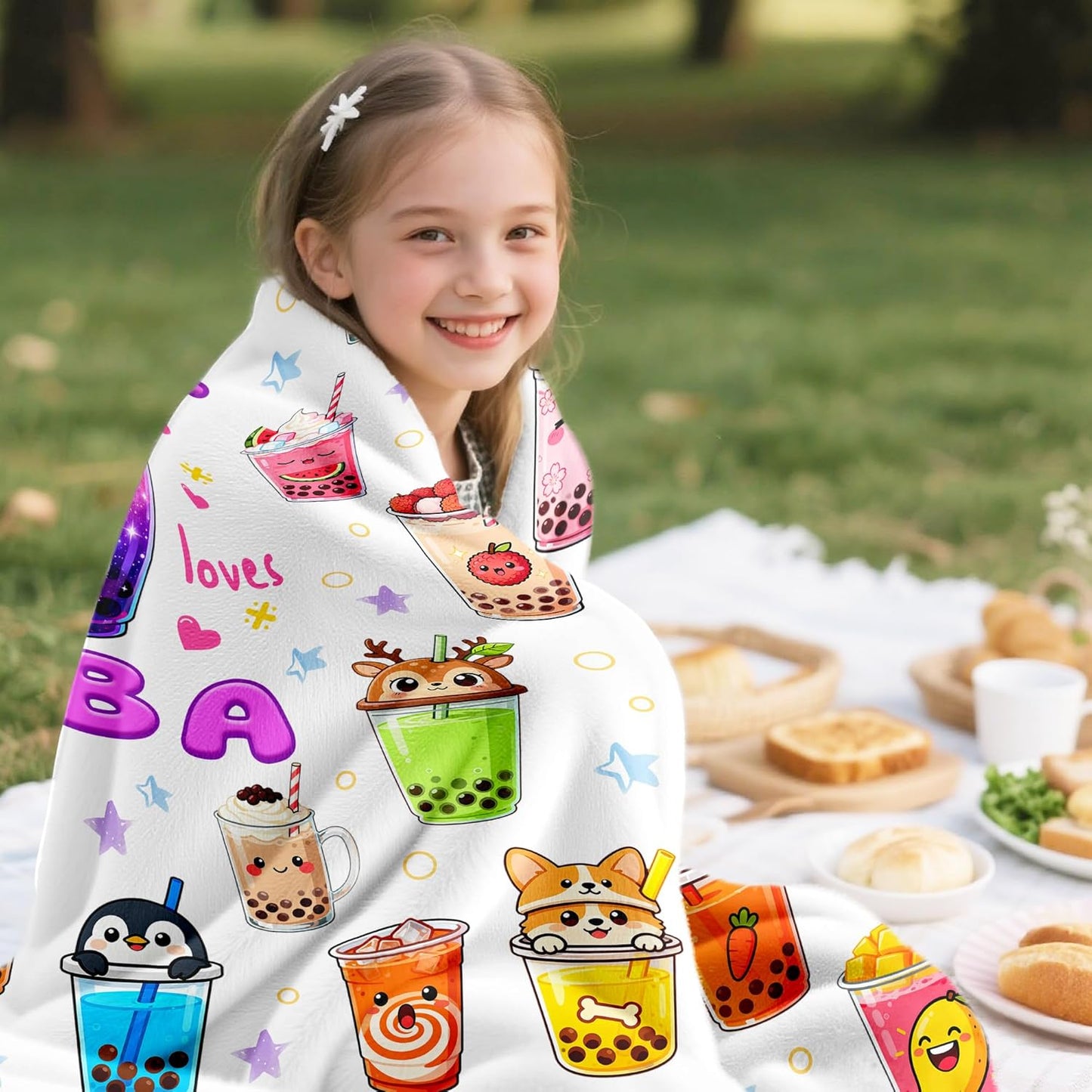 Bubble Tea Blanket Soft Plush Flannel Kawaii Bubble Boba Tea Throw Blanket Just A Girl Who Loves Boba Gifts for Birthday Home Decor Women Kids Adults 50"x40"