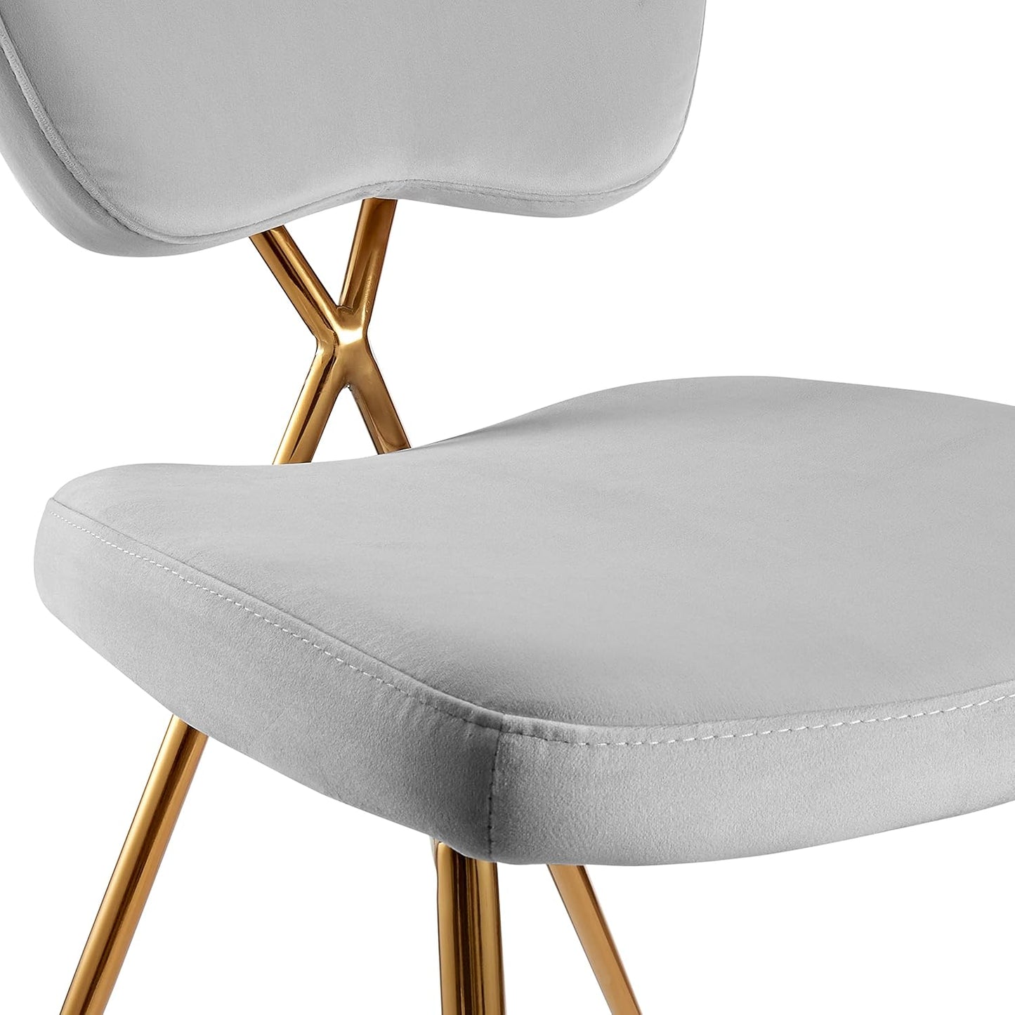 Chic Home Chrissy Dining Side Chair Velvet Upholstered Half Back and Seat Solid Brass Metal Legs (Set of 2), Modern Contemporary, Silver