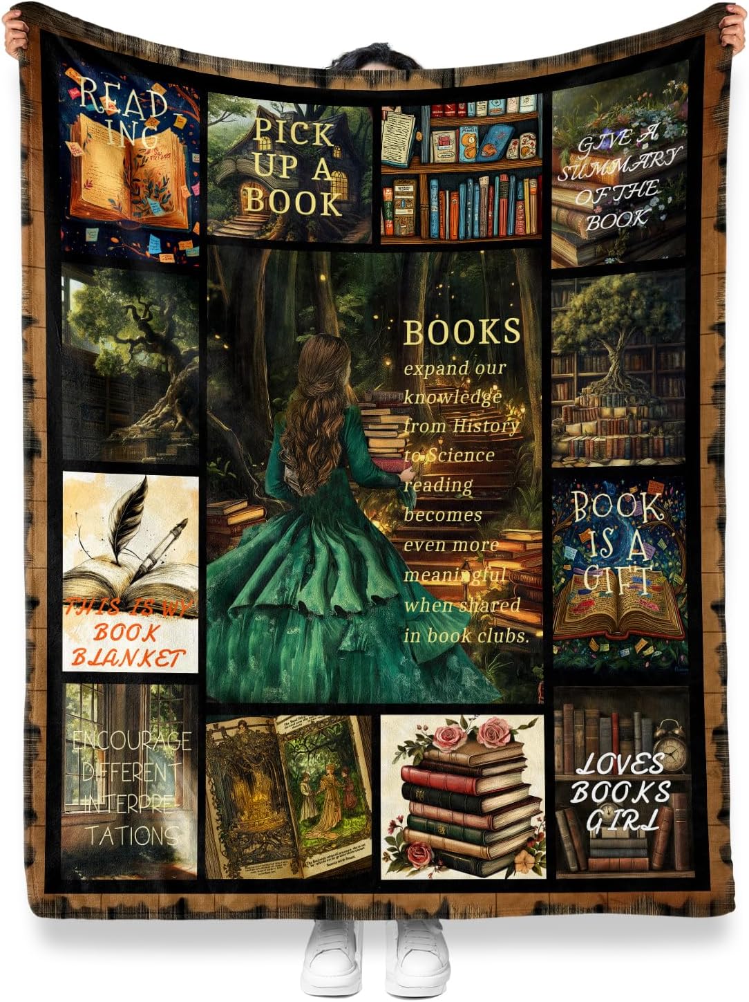 Jekeno Book Lovers Gifts Blanket for Women Girls Daughter Son Bookworms Reader Birthday Christmas Party Present Enchanted Forest Book Reading Theme Print Decor Books Clubs Home Soft Cozy Throw 50"x60"