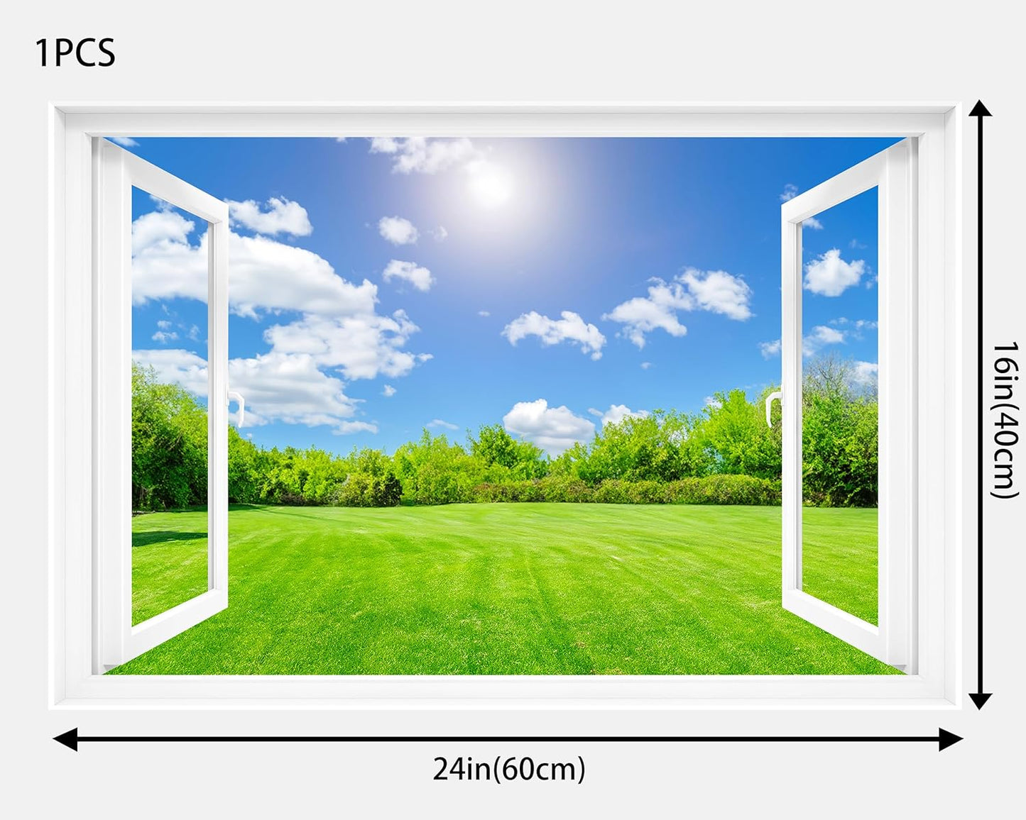 Fake Window Decal - 24"x16" Vinyl Wall Art | Nature Landscape Scene Mural Sticker | Peel & Stick Removable Decor