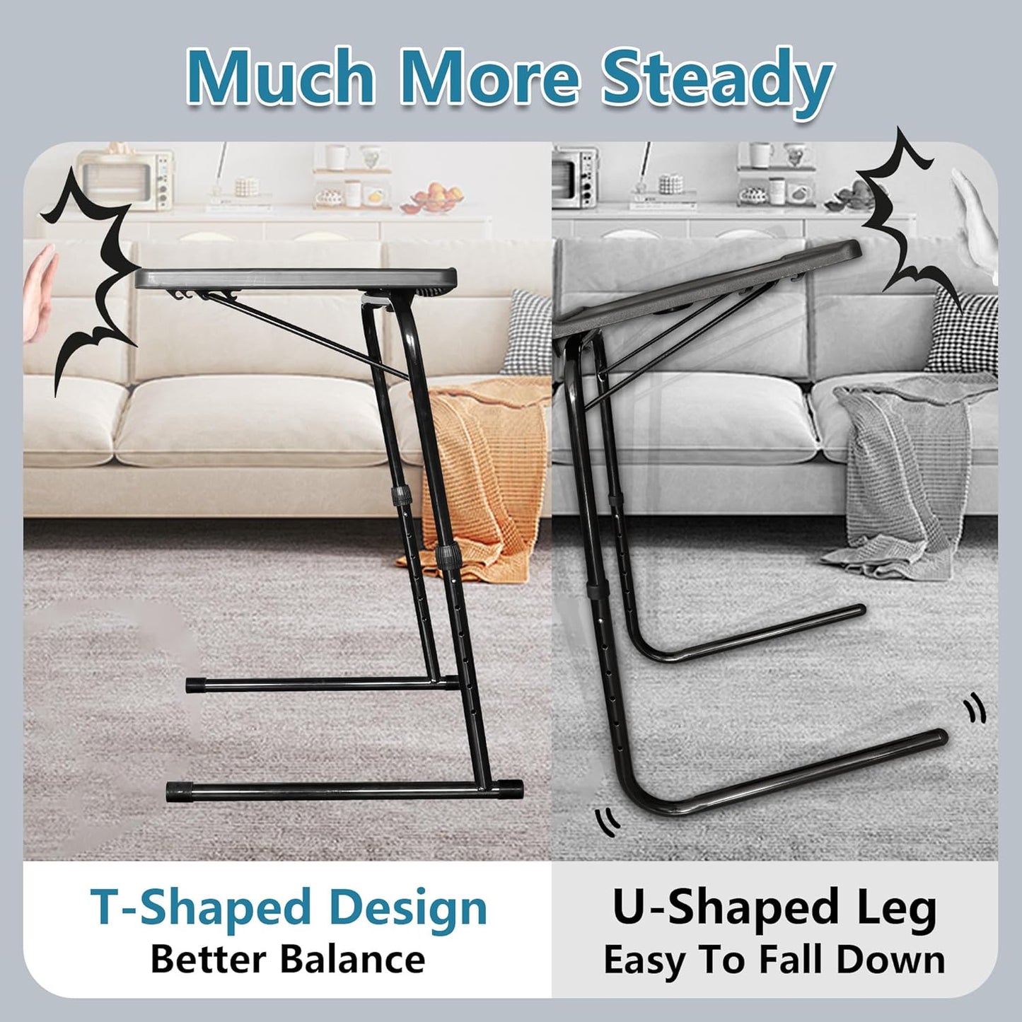 Max XL Pro Adjustable Folding TV Tray Table, XL Large Portable TV Table with 6 Height Adjustable, Laptop, Snacks, Black