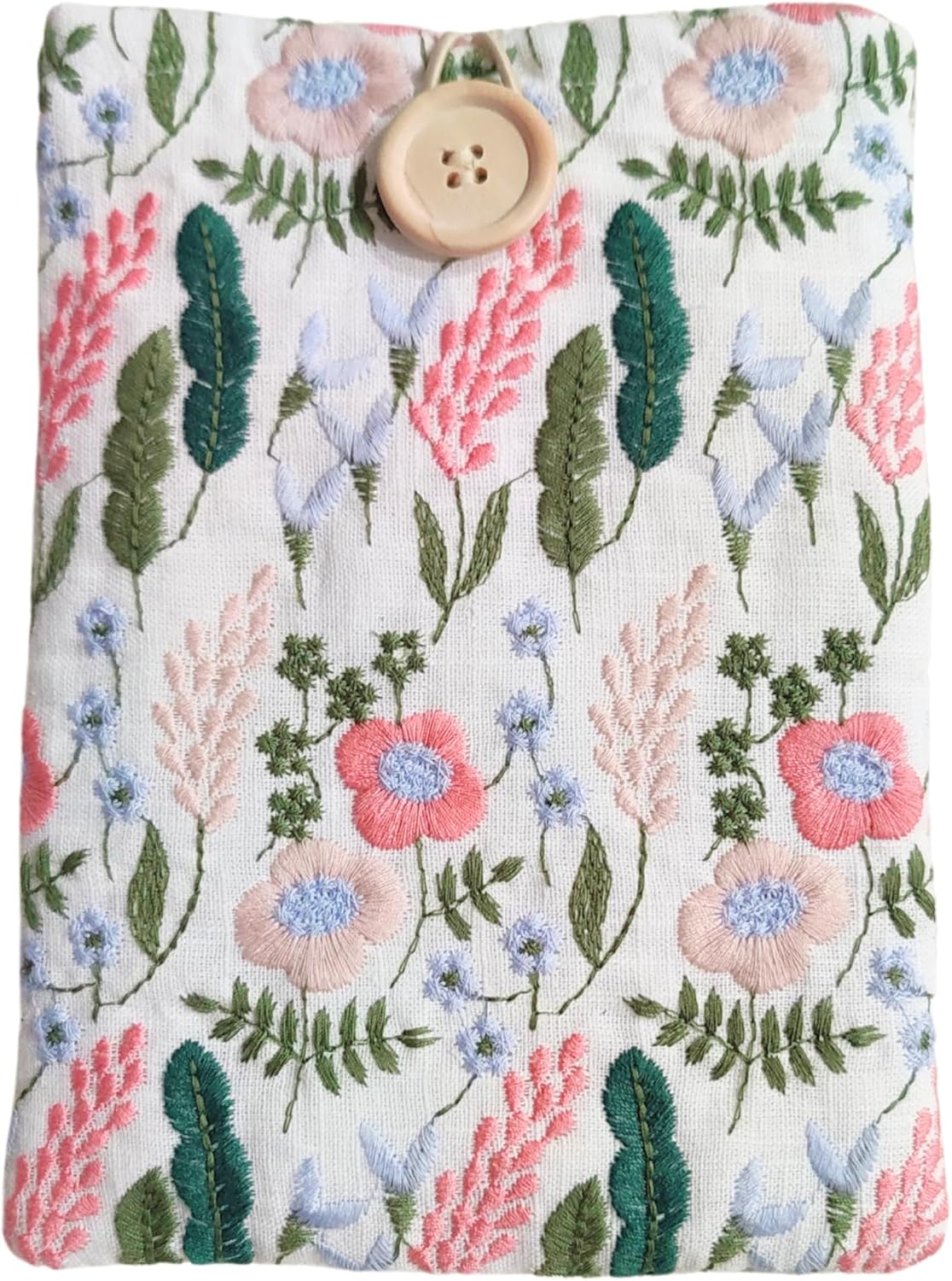 Embroidered Floral E-Reader Sleeve - Compatible with Kindle Paperwhite/Basic (6''), Paperwhite (6.8'') & (7''), Kobo Clara - Linen and Cotton Padded E-Reader Cover (Lavender Garden - White)