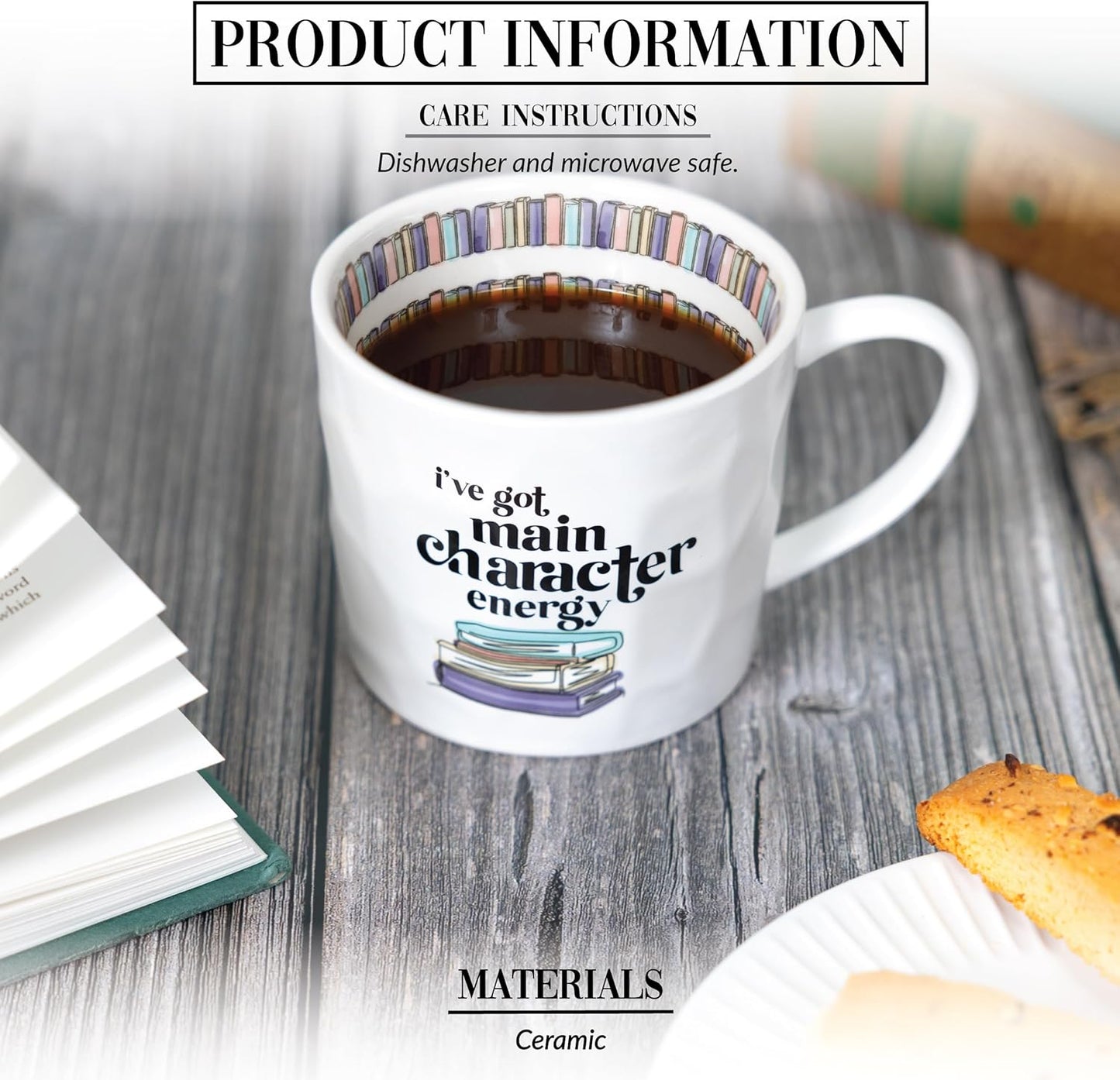 Pavilion Gift Company - Main Character - 16 oz Ceramic Mug Coffee Tea Main Character Reading Book Lover Reader Librarian Drinkware