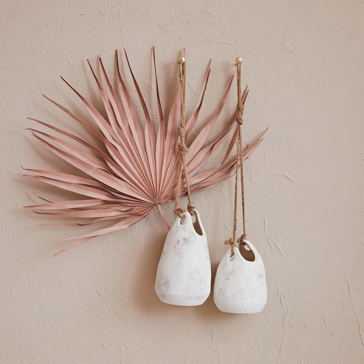 Creative Co-Op Large Stoneware Hanging Planter with Jute Rope Hanger and Distressed Volcano Finish, White
